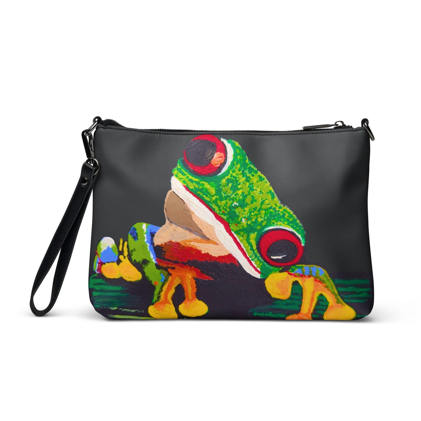 Small Tree Frog Clutch Purse, Trendy Nature Inspired Crossbody Bag with Adjustable Straps, Ziptop Closure Satchel with Pockets