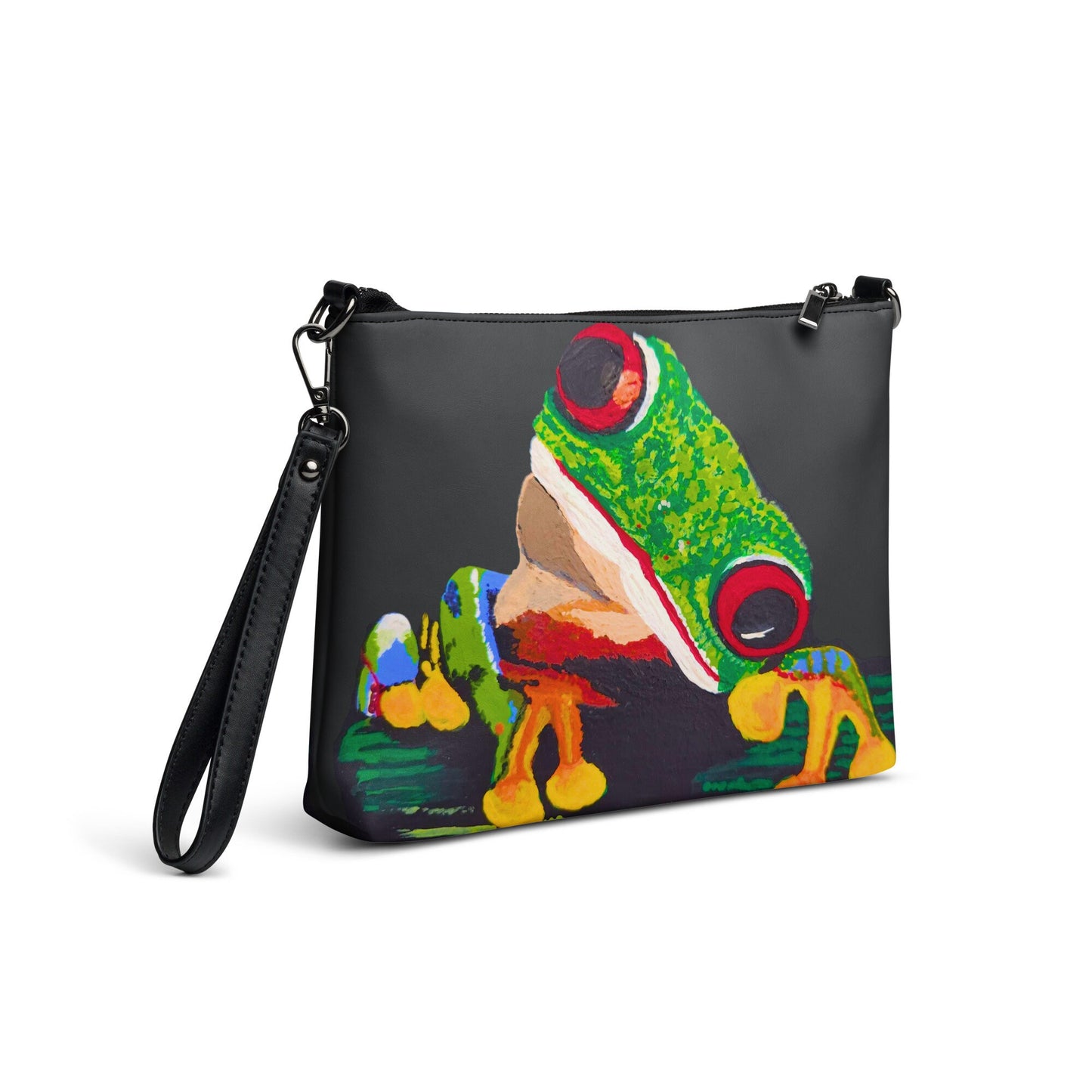 Small Tree Frog Clutch Purse, Trendy Nature Inspired Crossbody Bag with Adjustable Straps, Ziptop Closure Satchel with Pockets