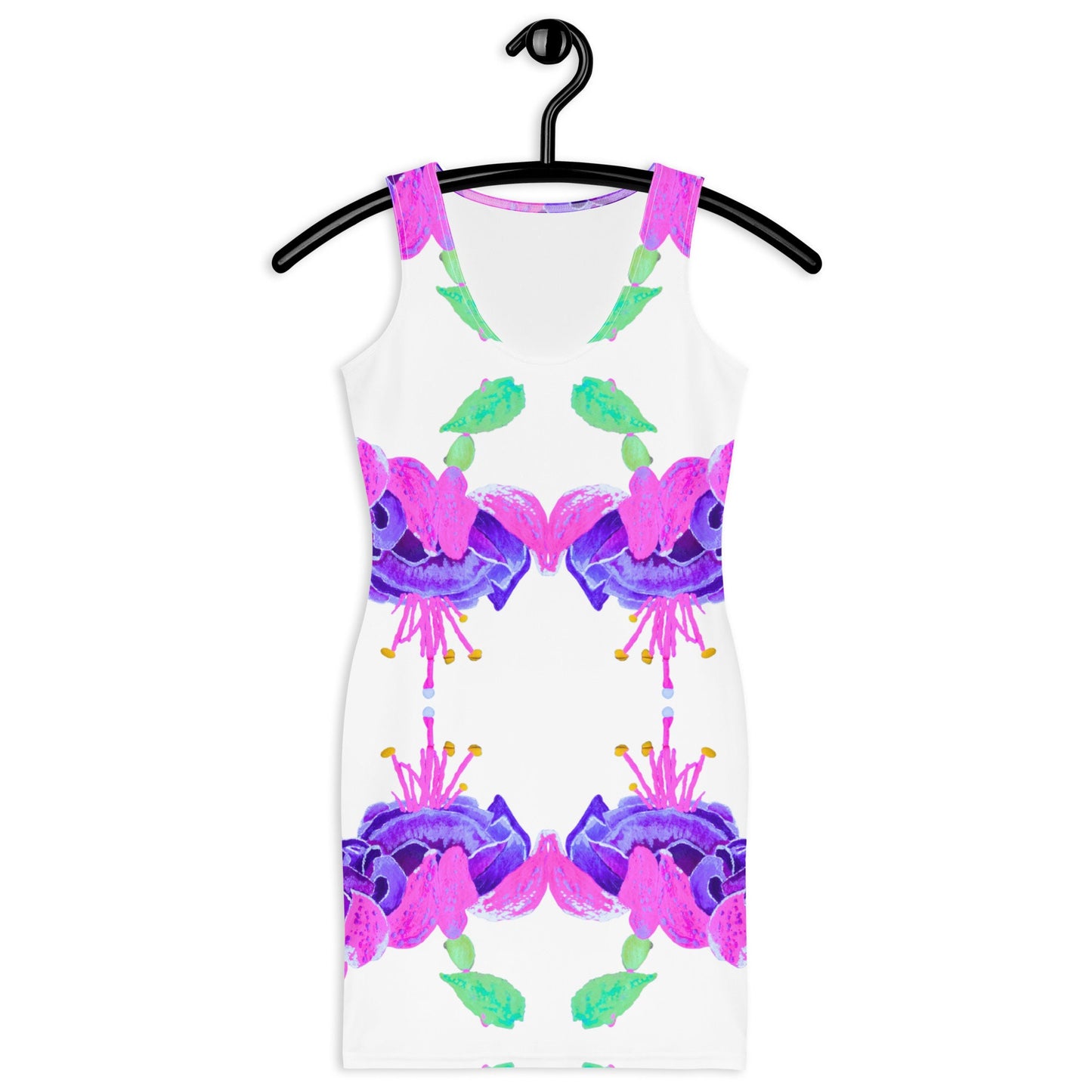 Fuchsia Flowers Bodycon Dress Casual Spring Apparel, Floral Secretary Dress, Tight Club Attire