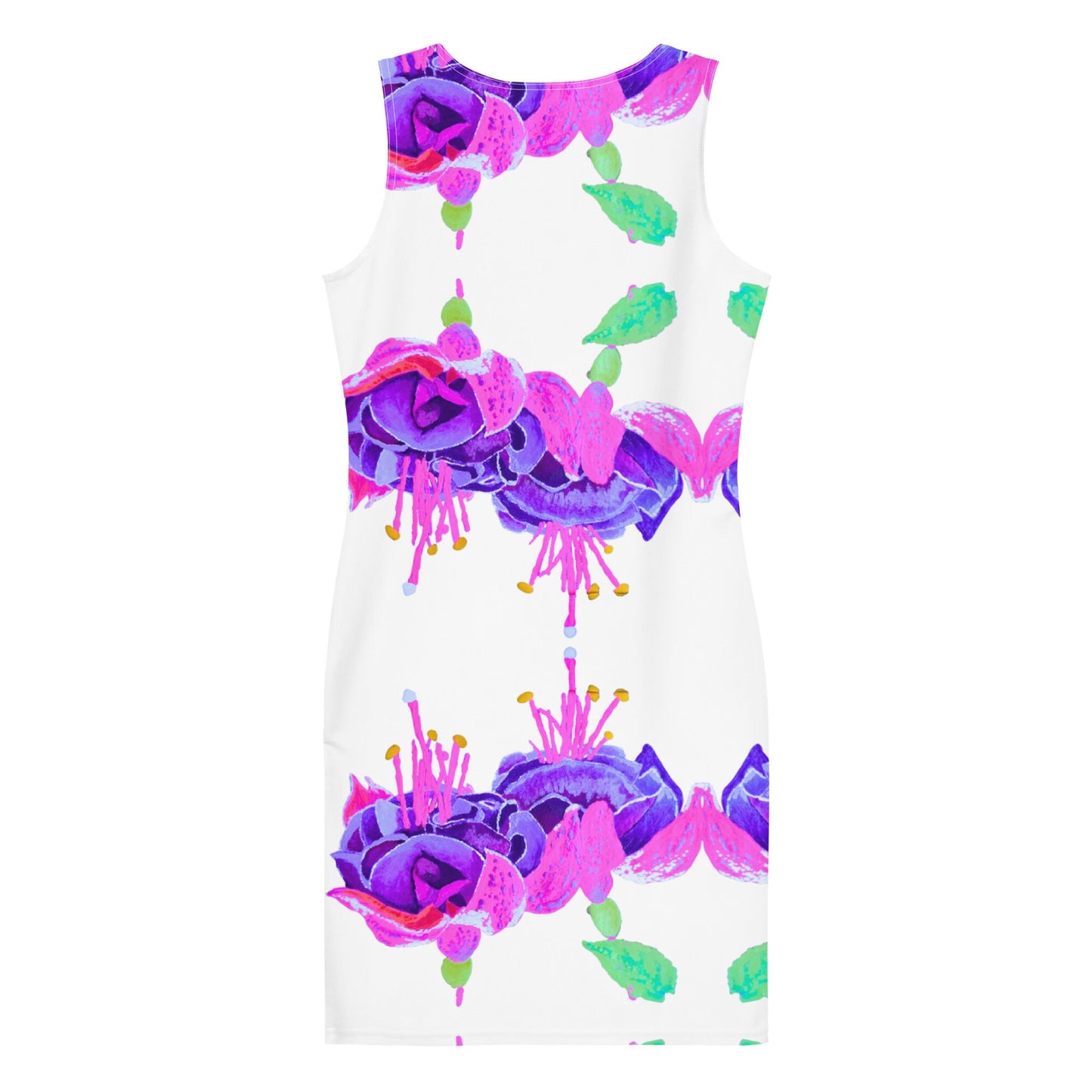 Fuchsia Flowers Bodycon Dress Casual Spring Apparel, Floral Secretary Dress, Tight Club Attire
