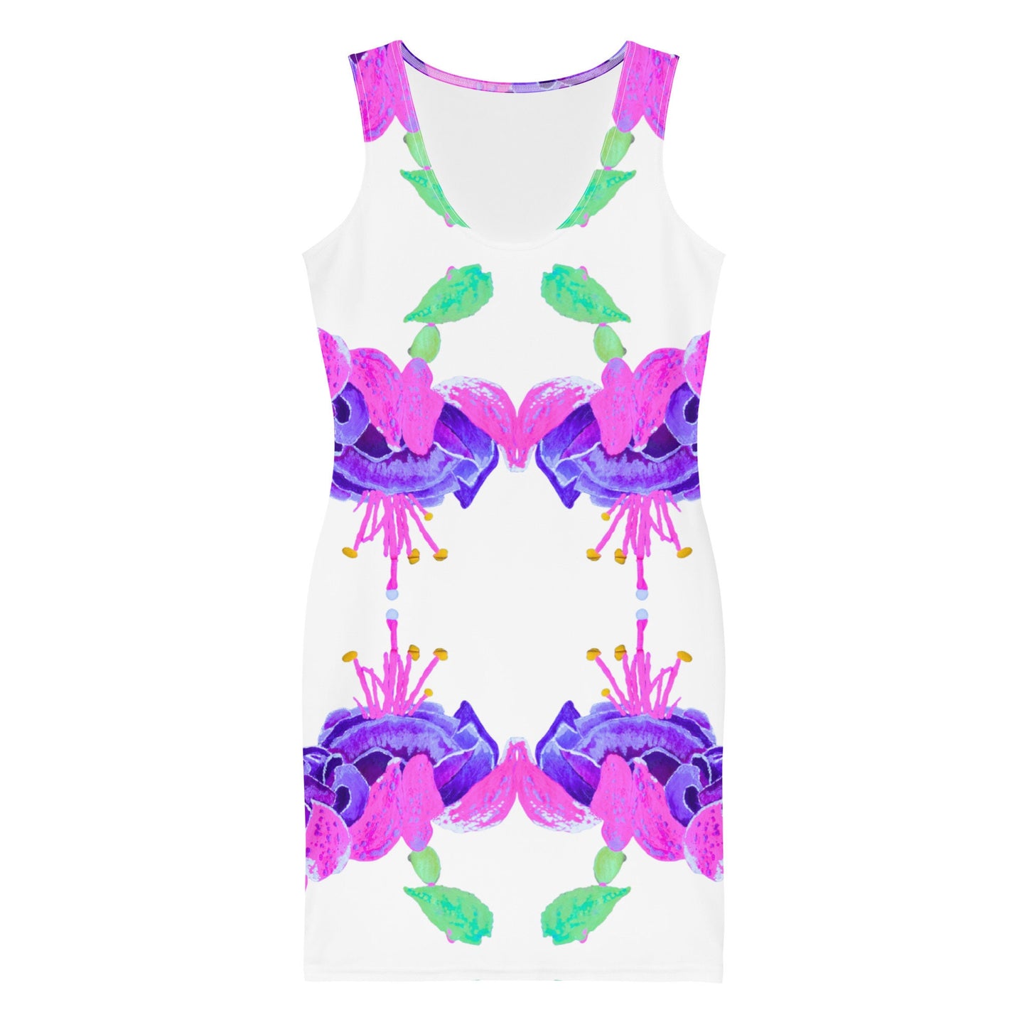 Fuchsia Flowers Bodycon Dress Casual Spring Apparel, Floral Secretary Dress, Tight Club Attire