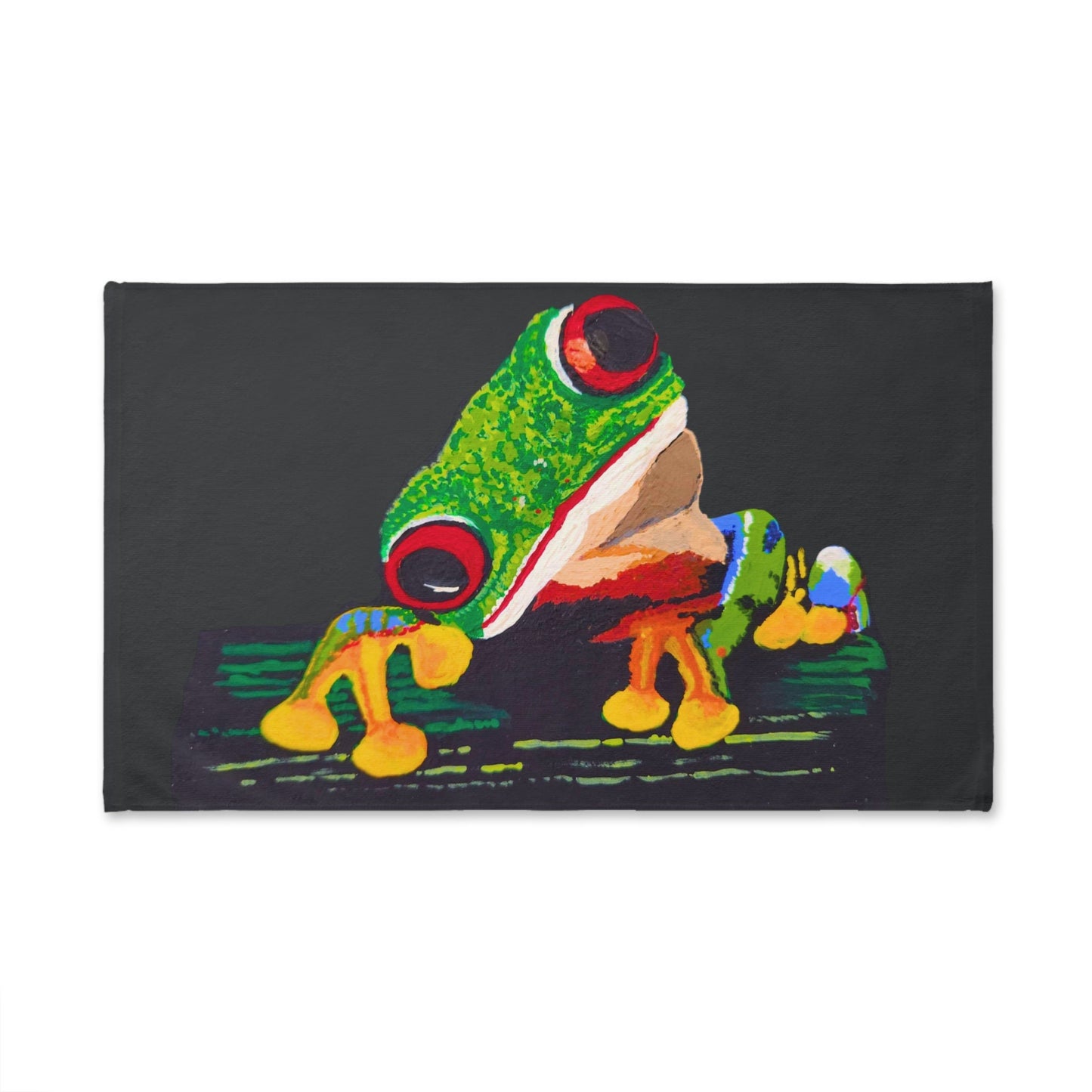 Tree Frog Hand Towel, Nature Inspired Modern Art Hand Towel, Colorful Black Green Bathroom Decor