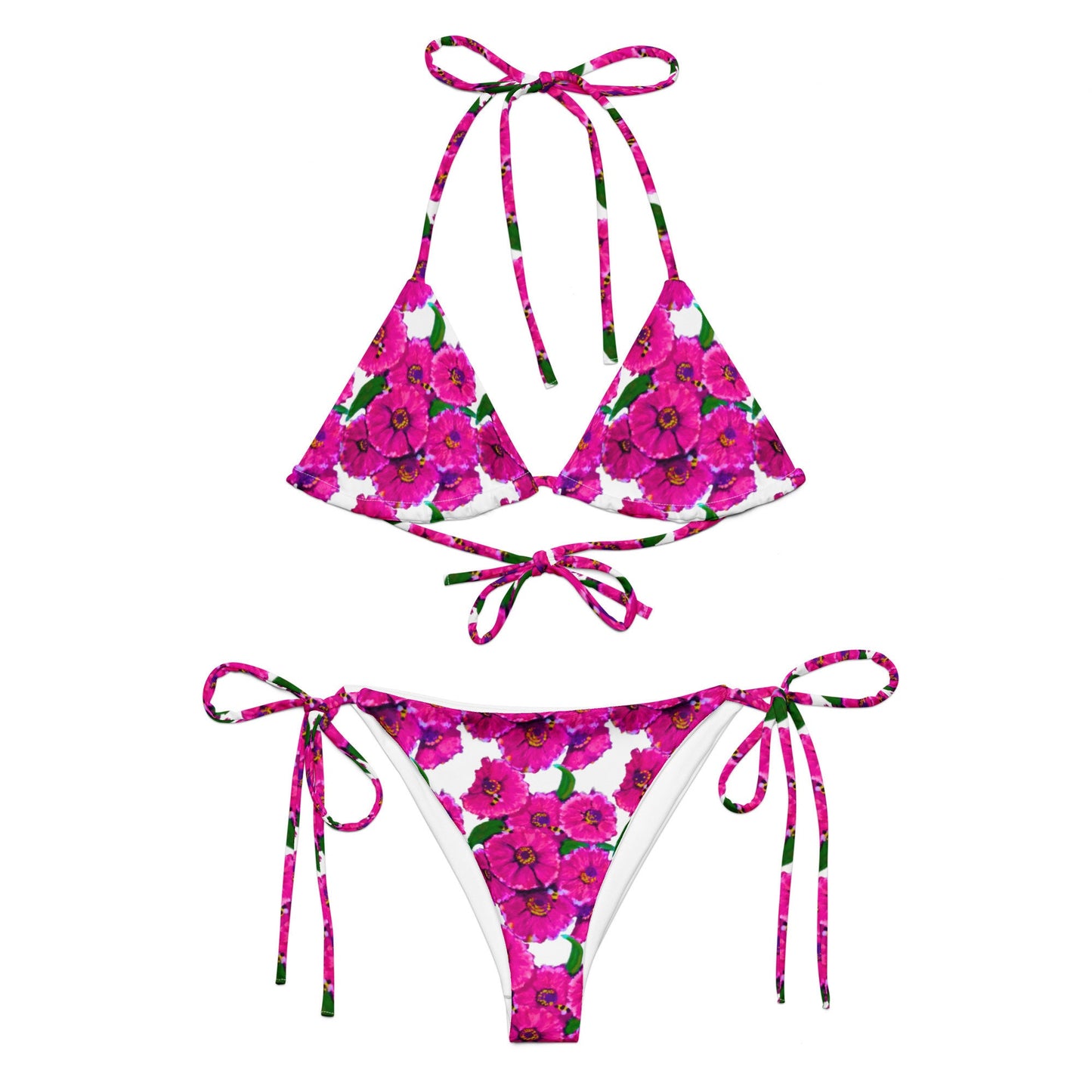 Pink Floral String Bikini, Colorful Trendy Bathing Suit, Botanical Plus Size Beach Swim Wear