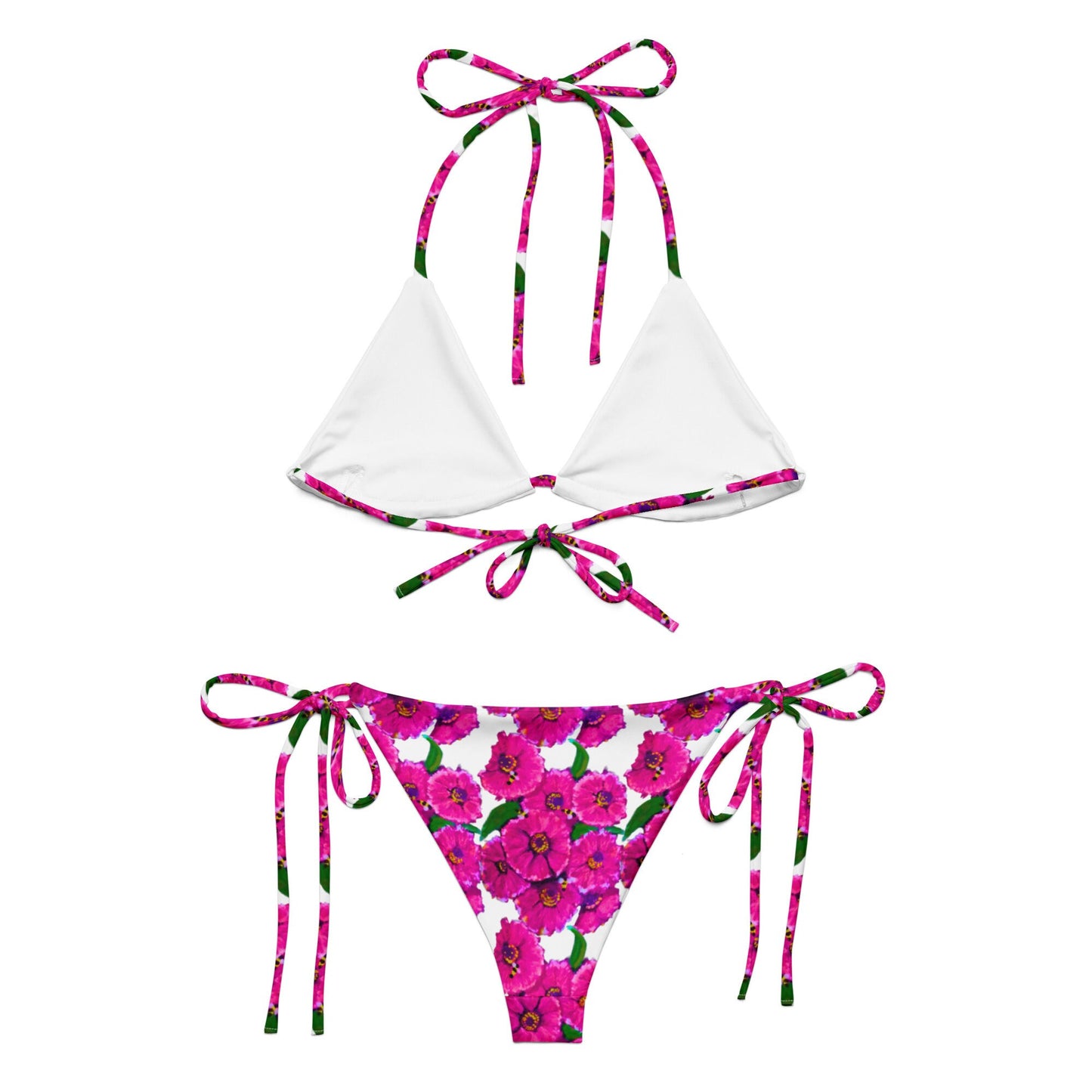 Pink Floral String Bikini, Colorful Trendy Bathing Suit, Botanical Plus Size Beach Swim Wear