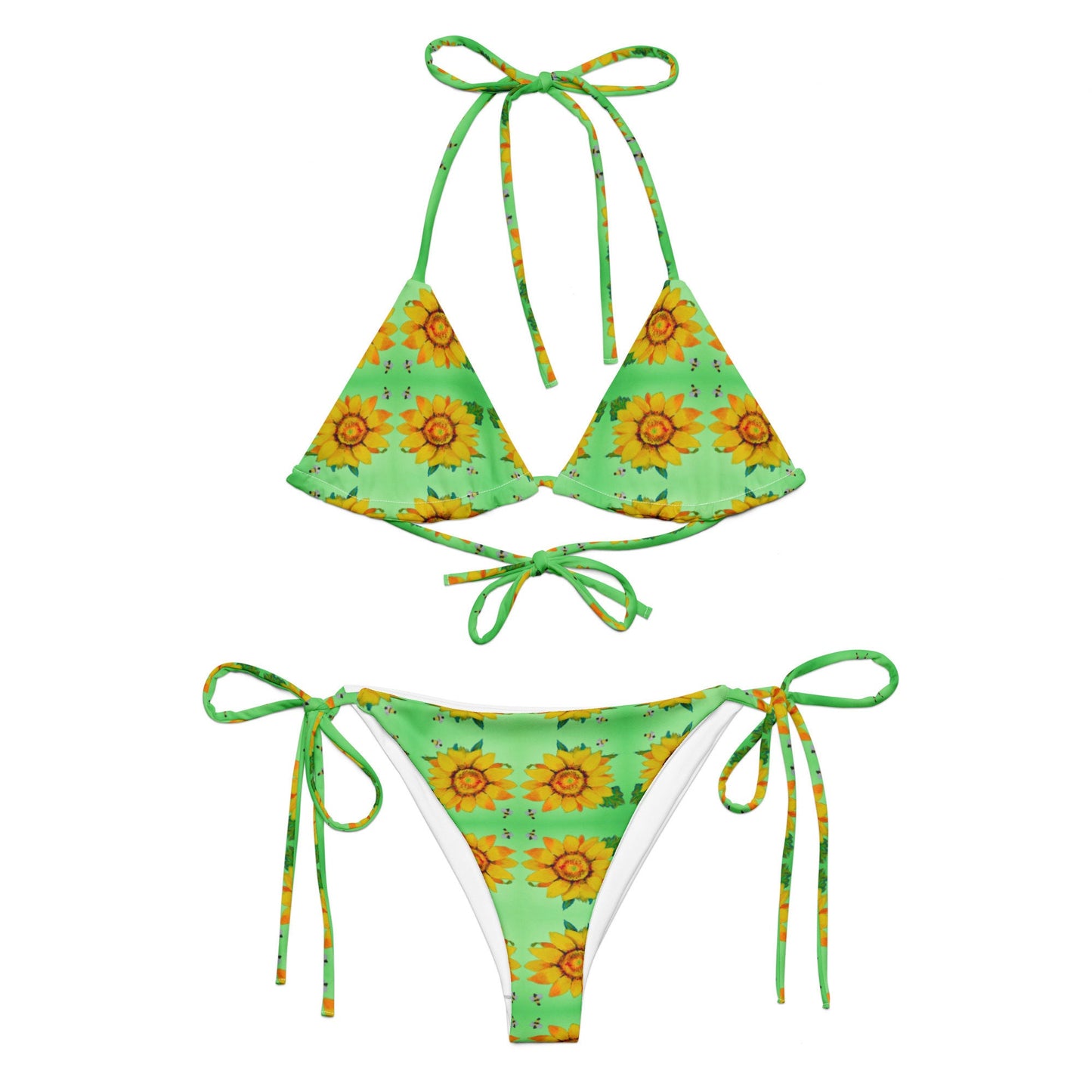 Sunflower Pattern String Bikini, Floral Beach Retro Swimwear, Festival Rave Plus Size Bathing Suit