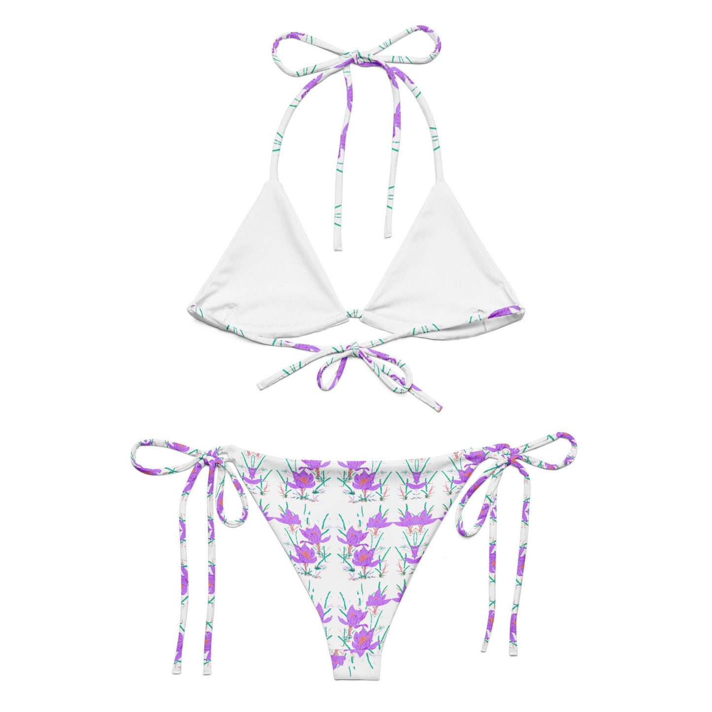 Crocus Flower Botanical String Bikini, Vintage Beach Bathing Suit, Plus Size Ladies Swimwear