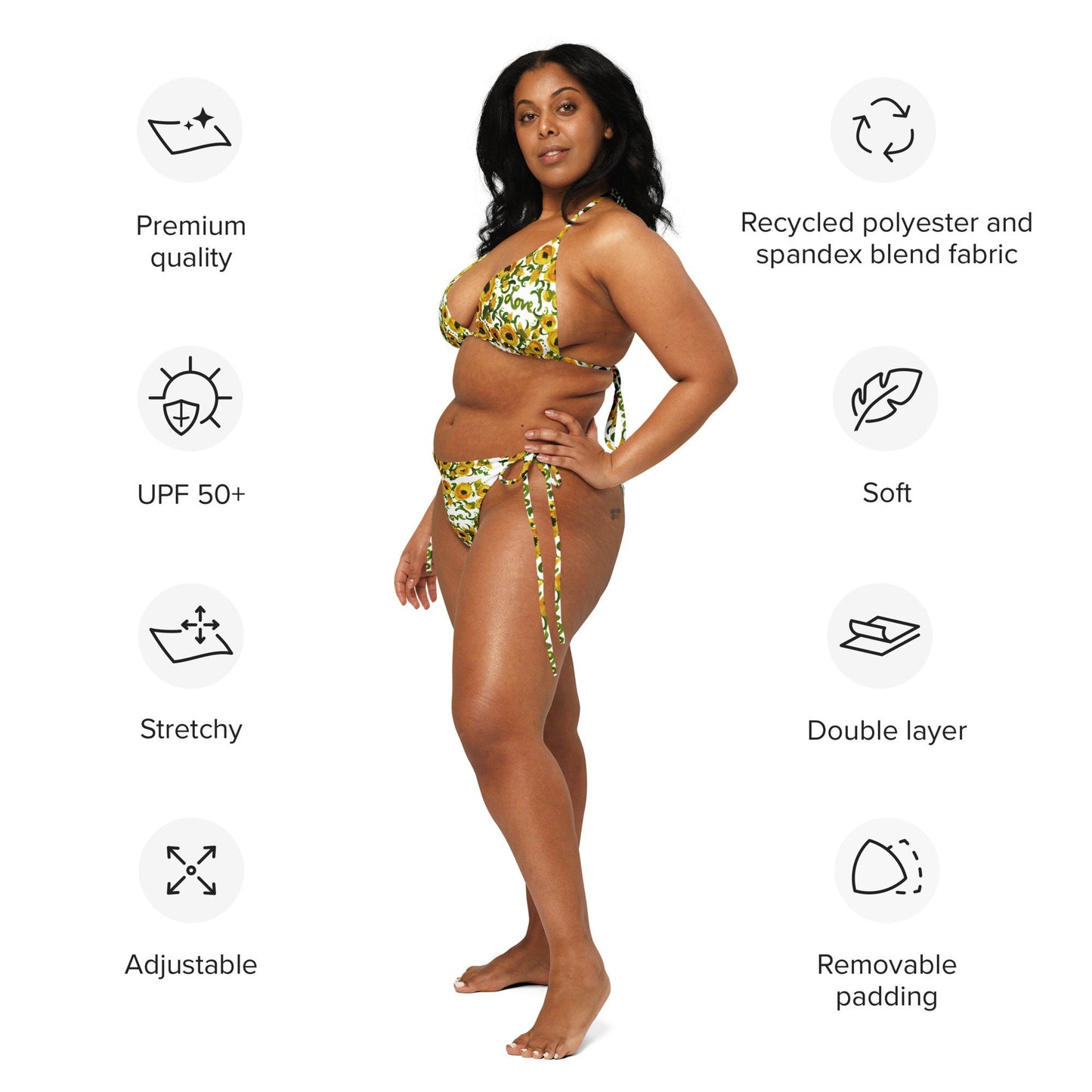 Yellow Floral Love One-Piece Swimsuit, Botanical Plus Size Swim Wear, Beach Festival String Bikini