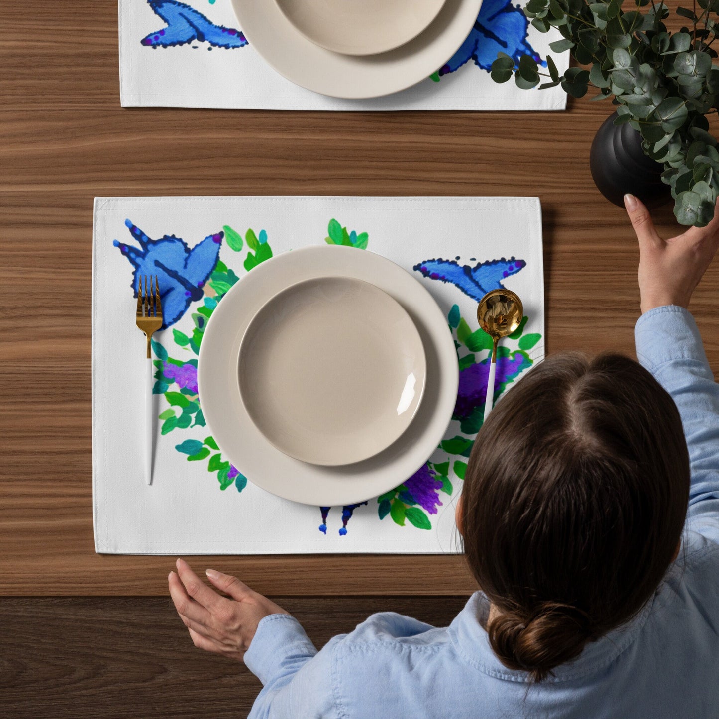 Colorful Butterfly Placemat Set of 4, Water Resistant Activity Placemats, Floral Modern Dinner Placemats, Fun Coloring Placemats
