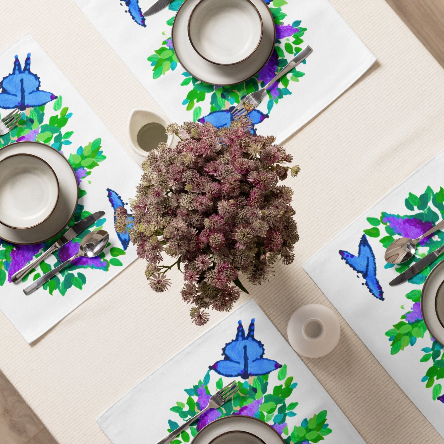 Colorful Butterfly Placemat Set of 4, Water Resistant Activity Placemats, Floral Modern Dinner Placemats, Fun Coloring Placemats