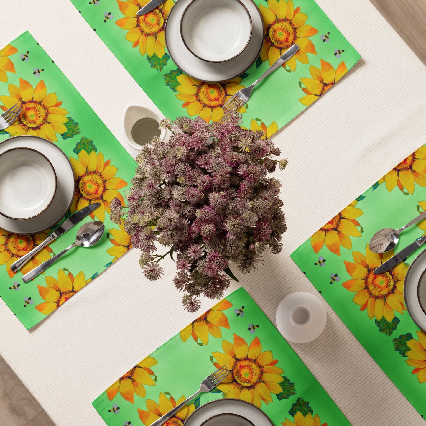 Colorful Sunflower Placemat Set of 4, Water Resistant, Perfect for Weddings or Family Dinners, Activity Placemats
