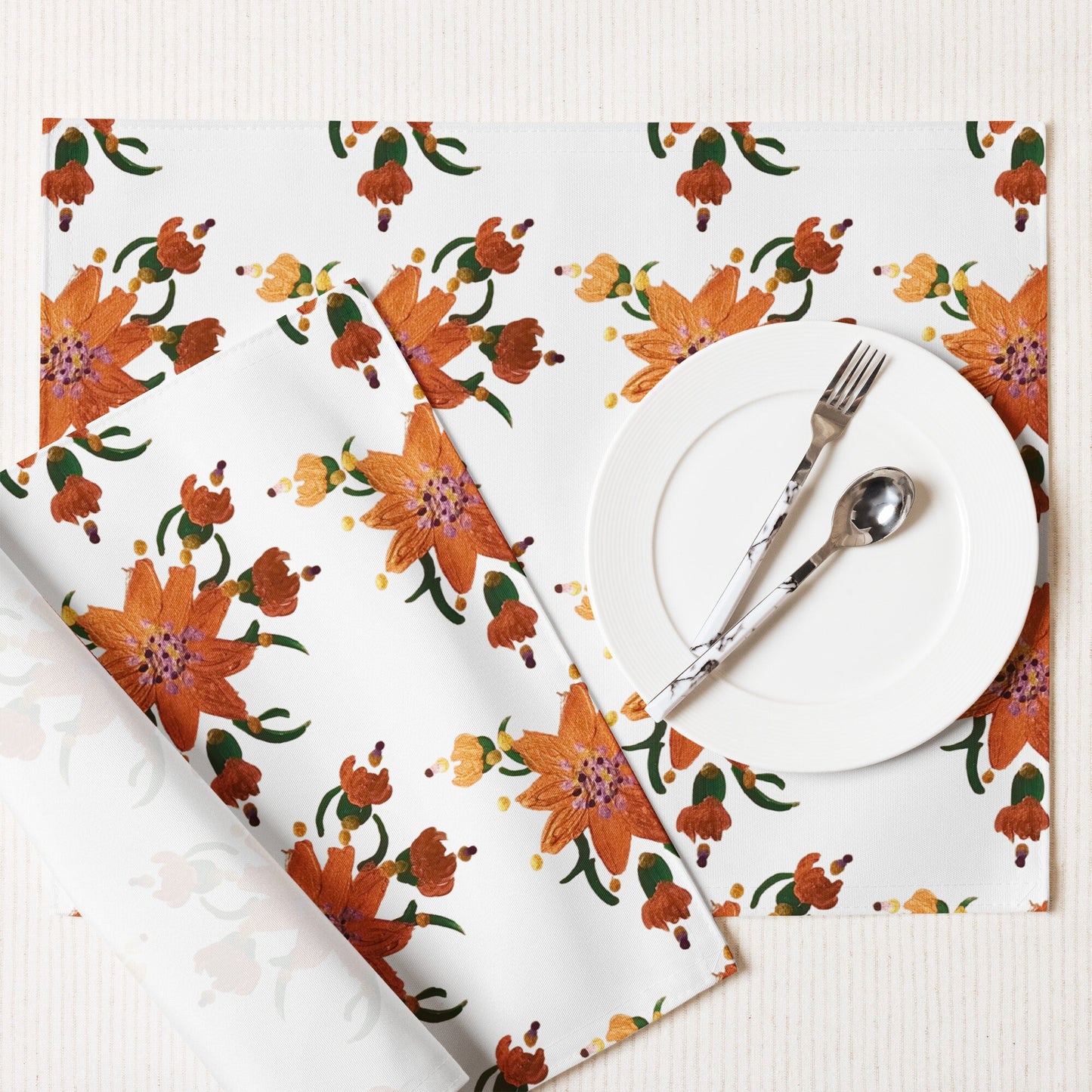 Shimmering Gold Flower Placemat Set of 4, Activity Placemats, Water Resistant, Perfect for Weddings or Family Dinners