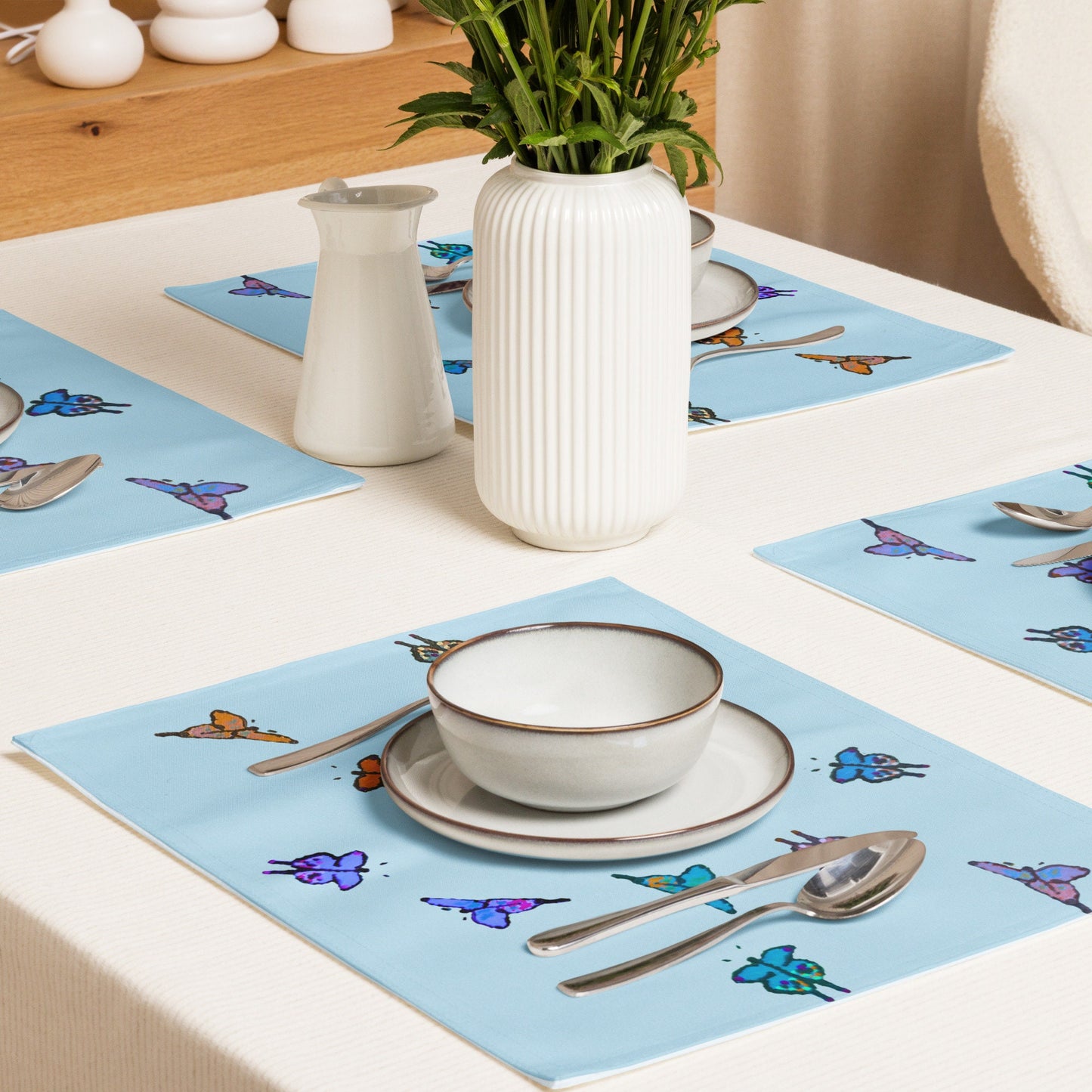 Butterfly Placemat Set of 4, Fun Colorful Placemats for Weddings, Family Dinners or Spring Get Togethers, Water Resistant Placemats