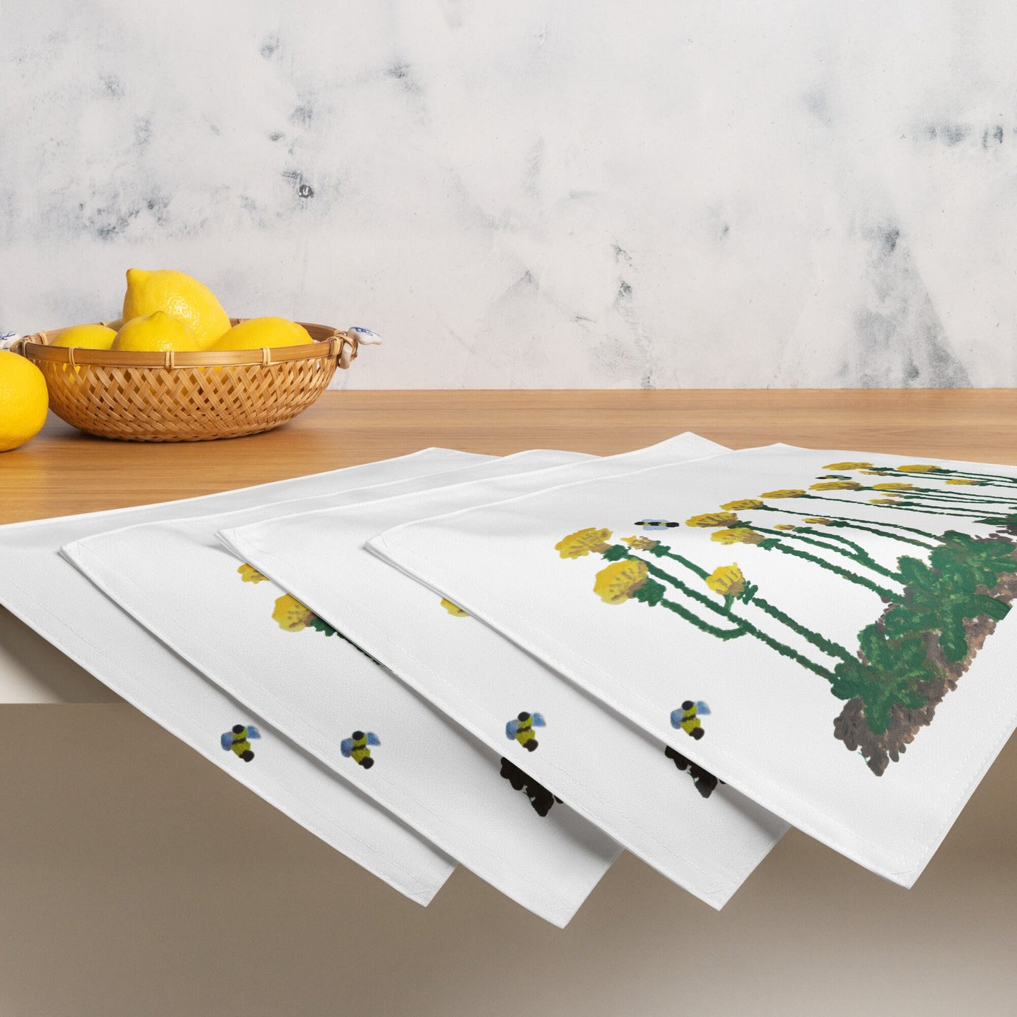 Dandelion Placemat Set of 4, Water Resistant Placemats, Fun Colorful Placemats for Weddings, Family Dinners or Spring Get Togethers