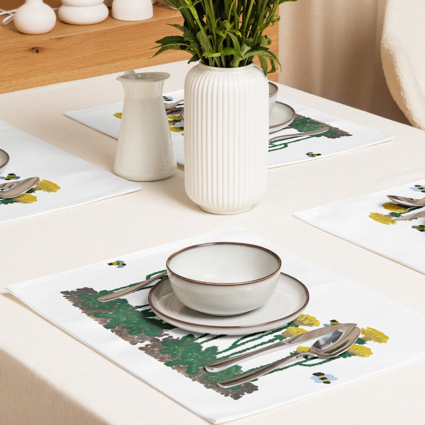 Dandelion Placemat Set of 4, Water Resistant Placemats, Fun Colorful Placemats for Weddings, Family Dinners or Spring Get Togethers