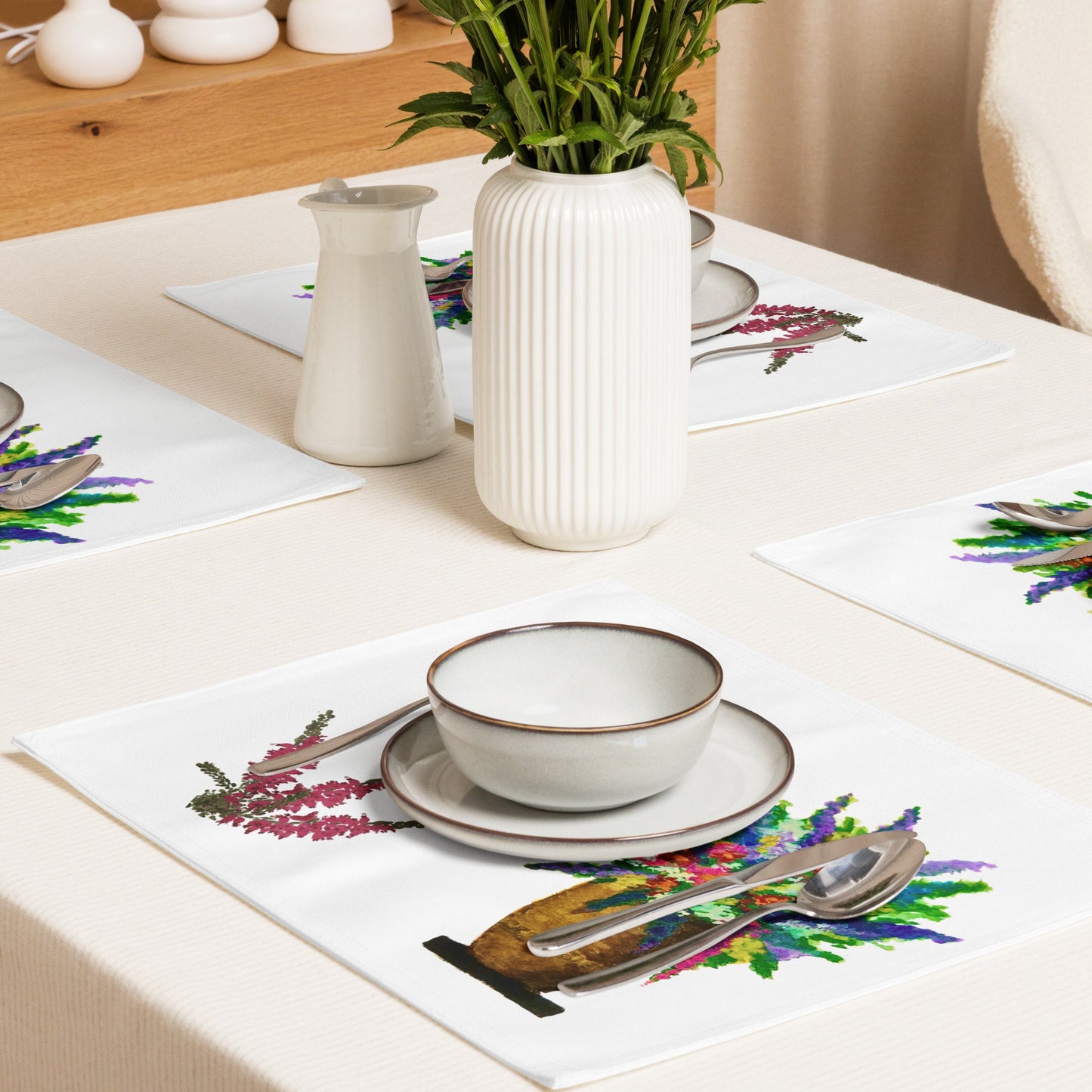 Gardeners Favorites Placemat Set of 4, Water Resistant Activity Placemats, Floral Modern Dinner Placemats, Fun Coloring Placemats