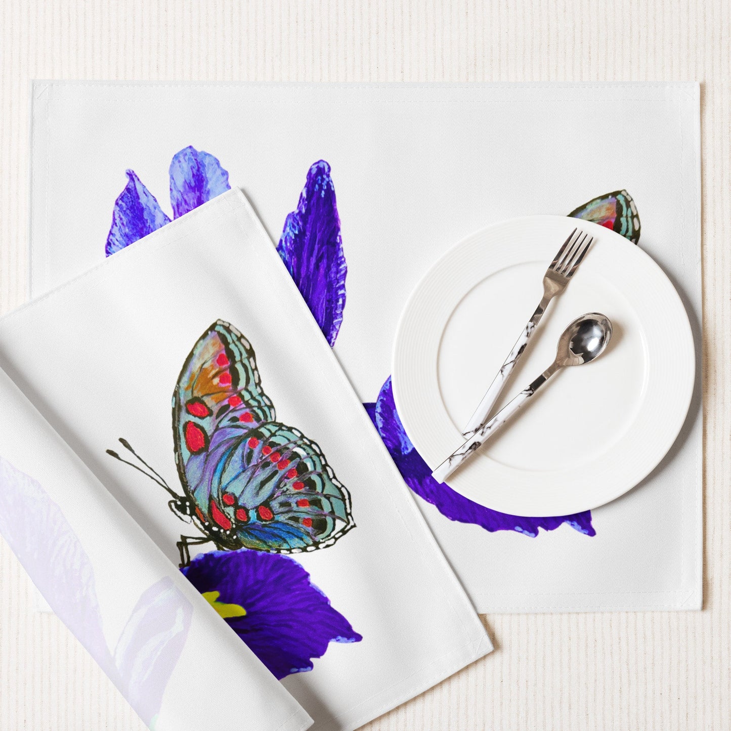 Monarch on Iris Placemat Set of 4, Activity Placemats, Water Resistant, Perfect for Weddings or Family Dinners