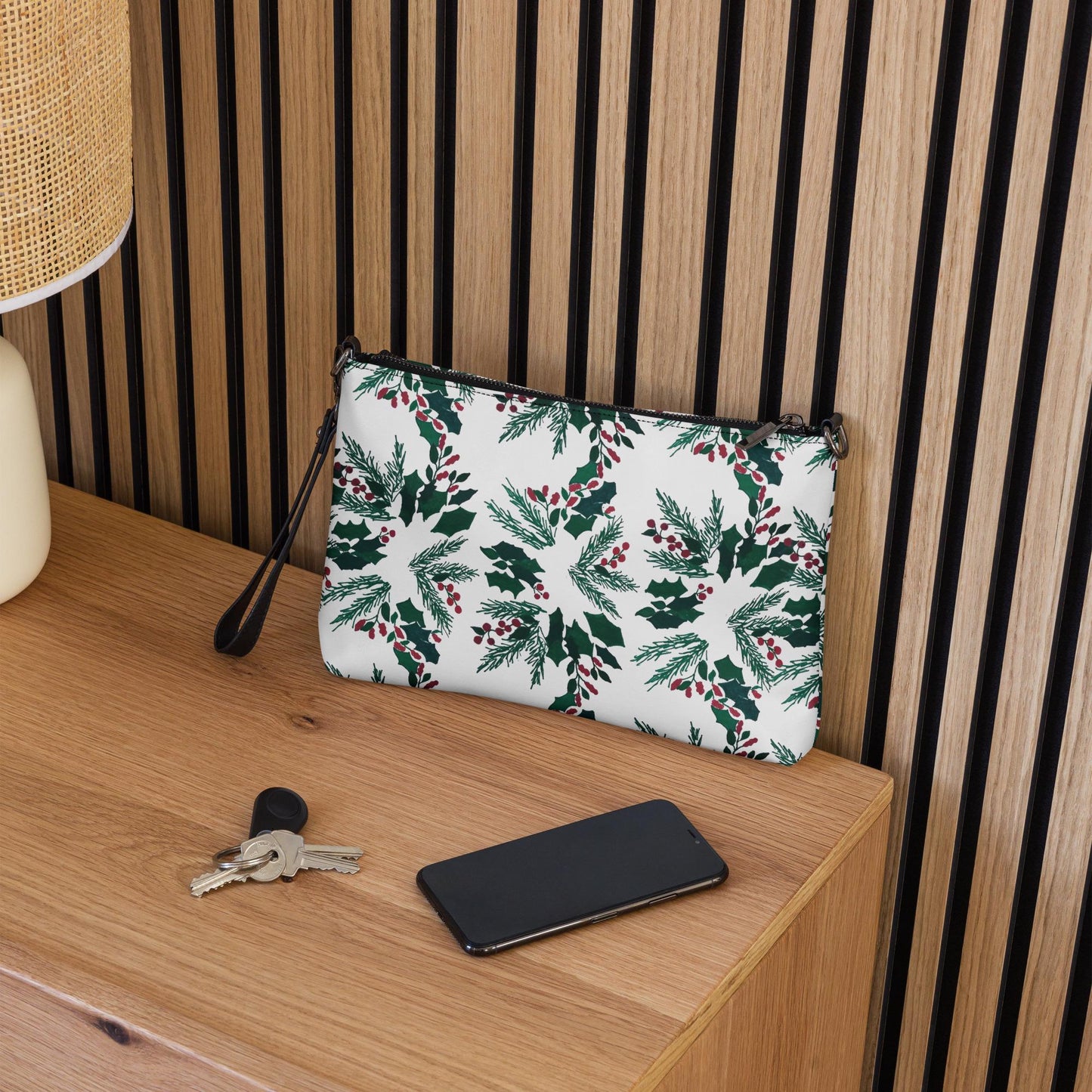 Holiday Floral Purse, Small Trendy Crossbody Bag, Nature Inspired Sling Handbag, Ziptop Closure, Makeup Bag