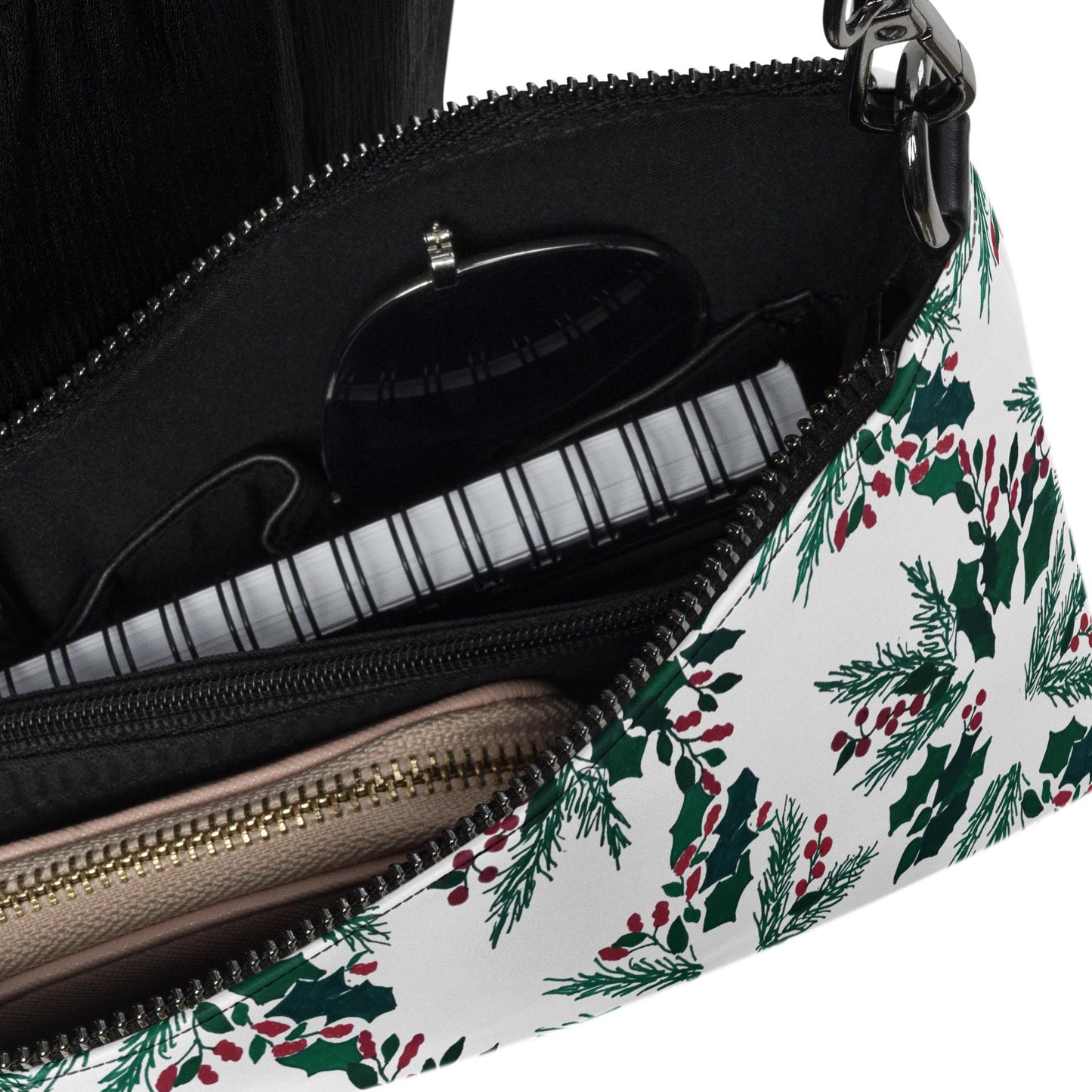 Holiday Floral Purse, Small Trendy Crossbody Bag, Nature Inspired Sling Handbag, Ziptop Closure, Makeup Bag