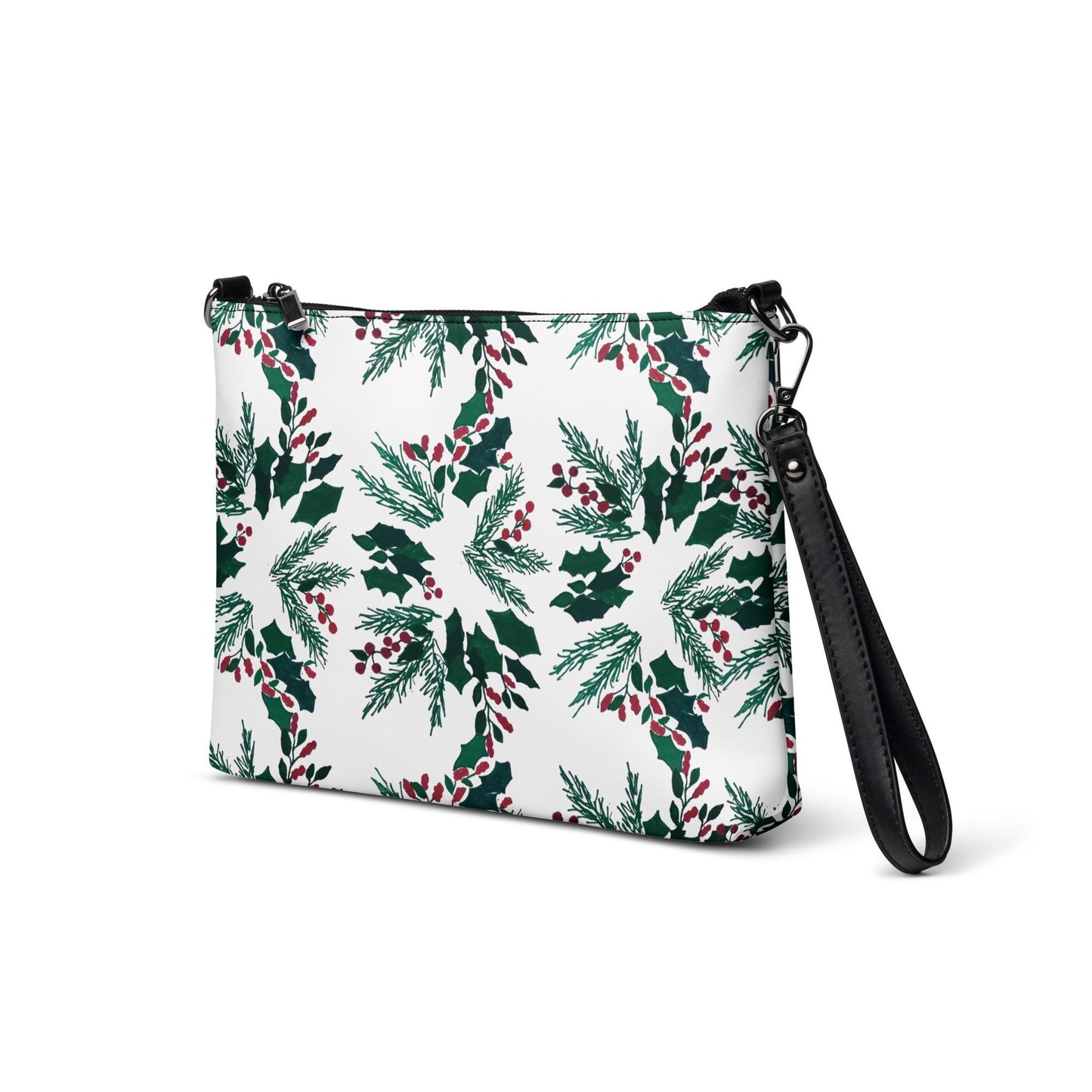 Holiday Floral Purse, Small Trendy Crossbody Bag, Nature Inspired Sling Handbag, Ziptop Closure, Makeup Bag