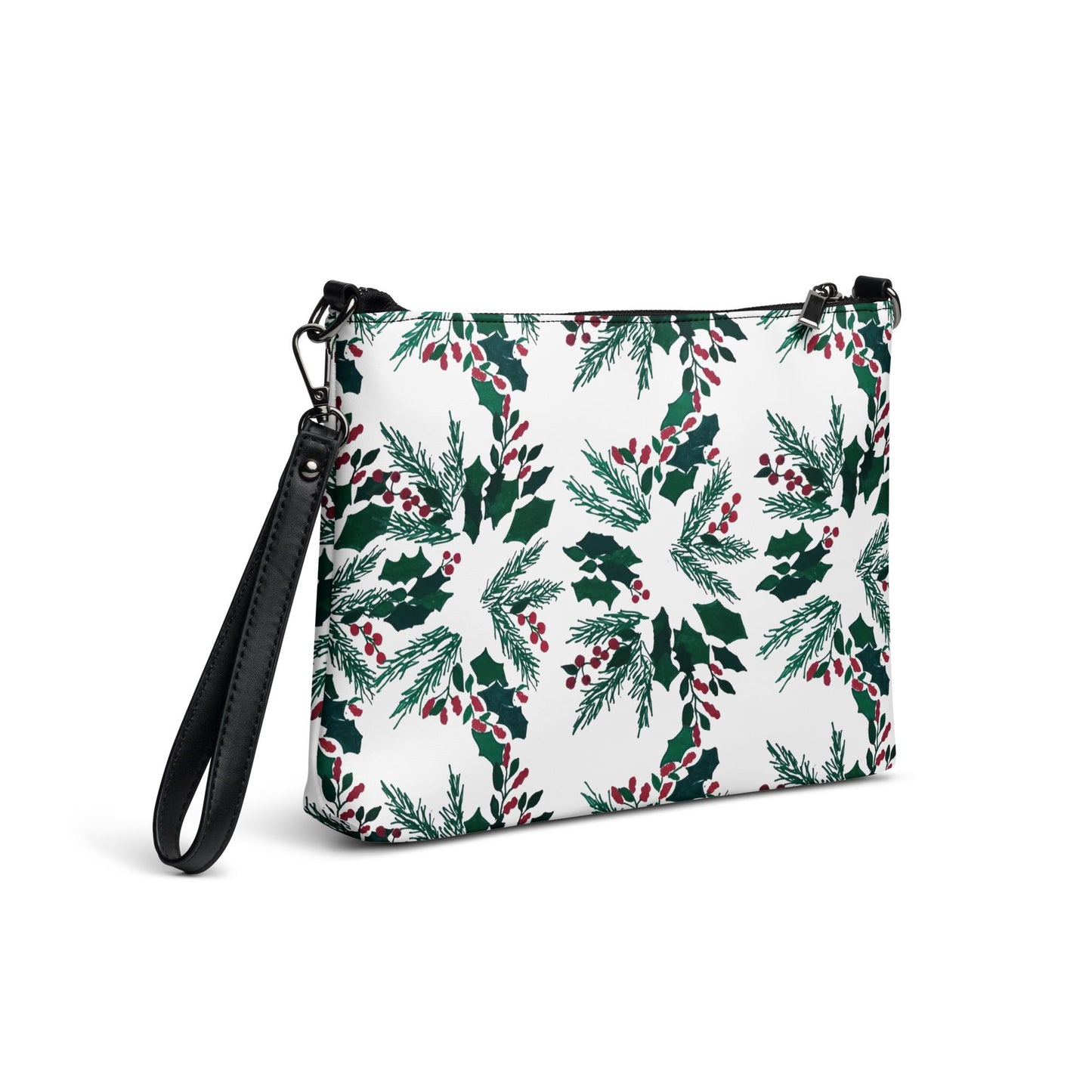Holiday Floral Purse, Small Trendy Crossbody Bag, Nature Inspired Sling Handbag, Ziptop Closure, Makeup Bag