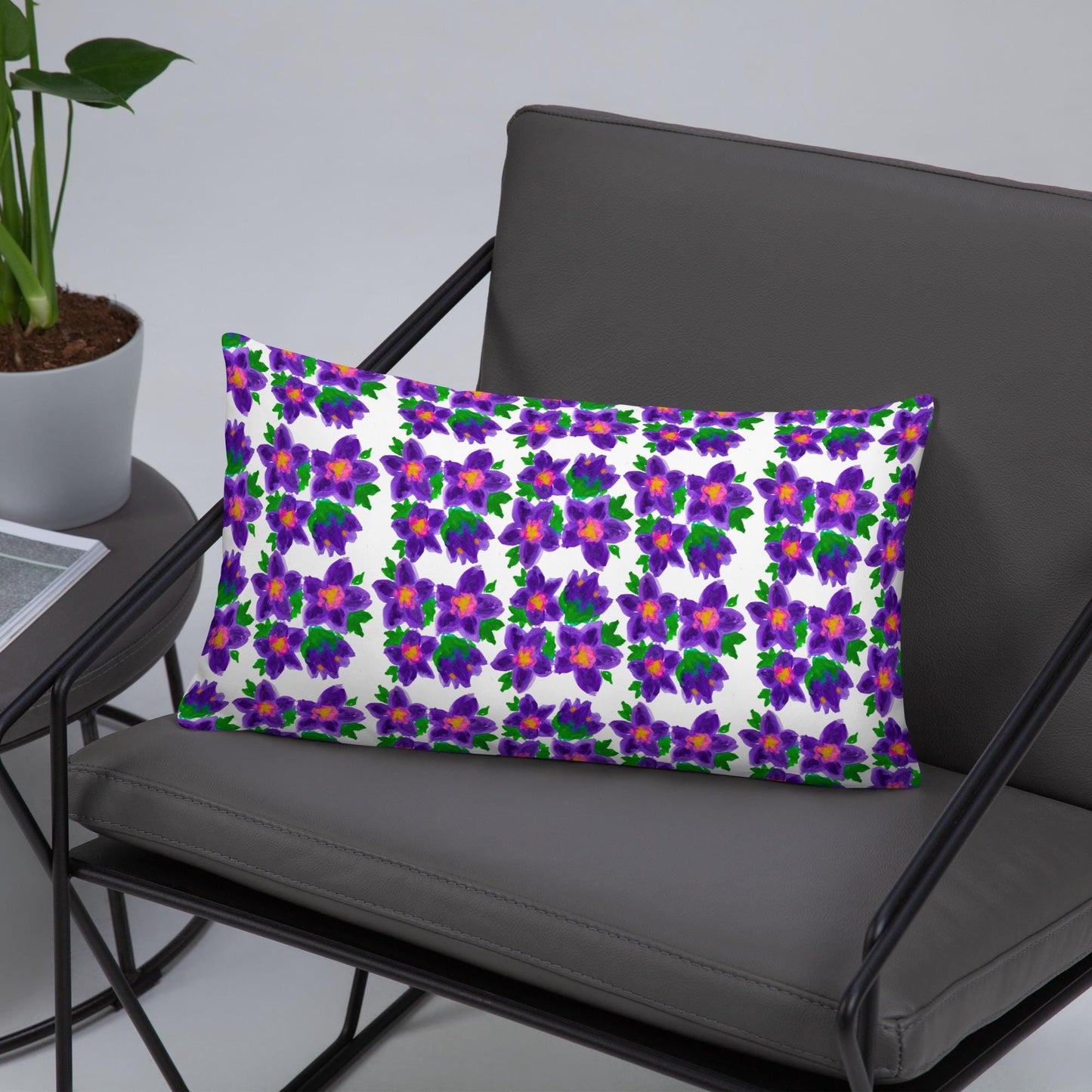 Watercolor Floral Lumbar Pillow, Back Support Botanical Pillow, Colorful Small Spring Pillow, Throw Pillow