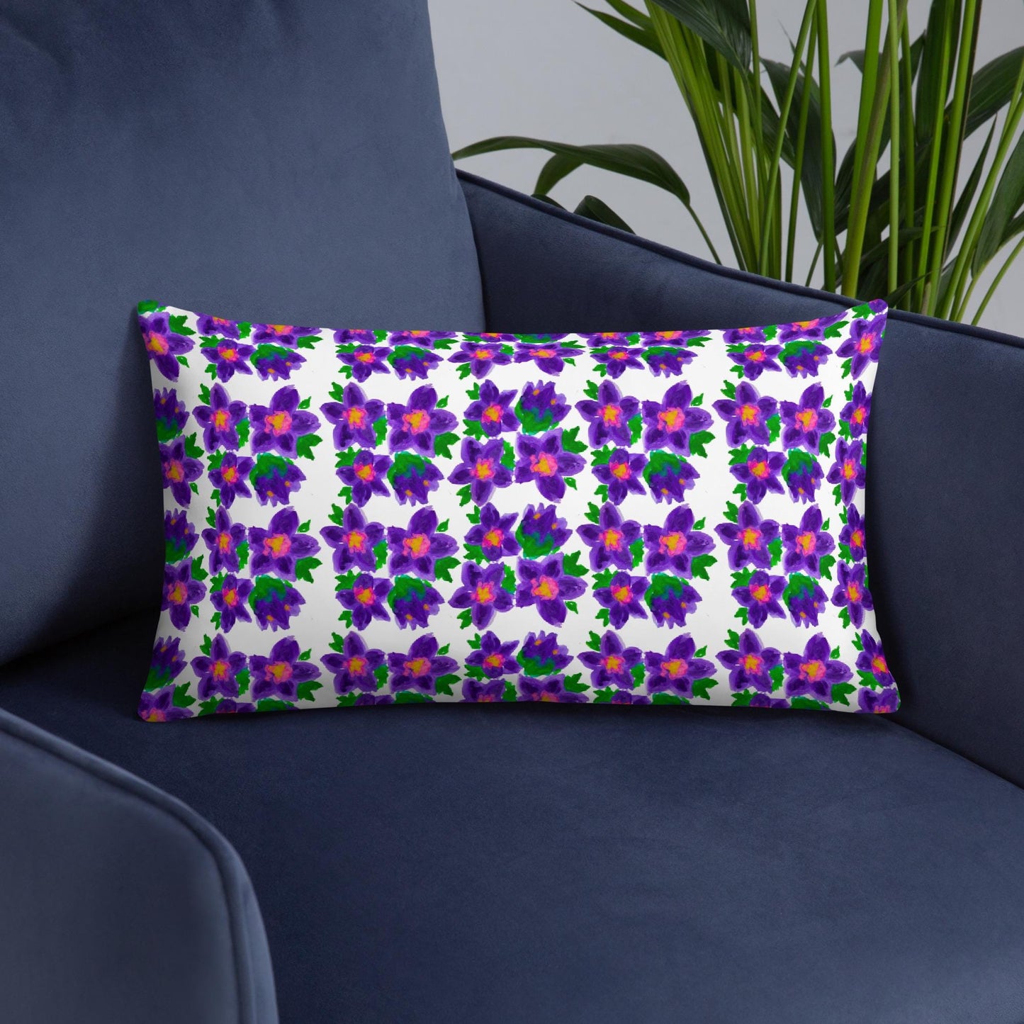 Watercolor Floral Lumbar Pillow, Back Support Botanical Pillow, Colorful Small Spring Pillow, Throw Pillow