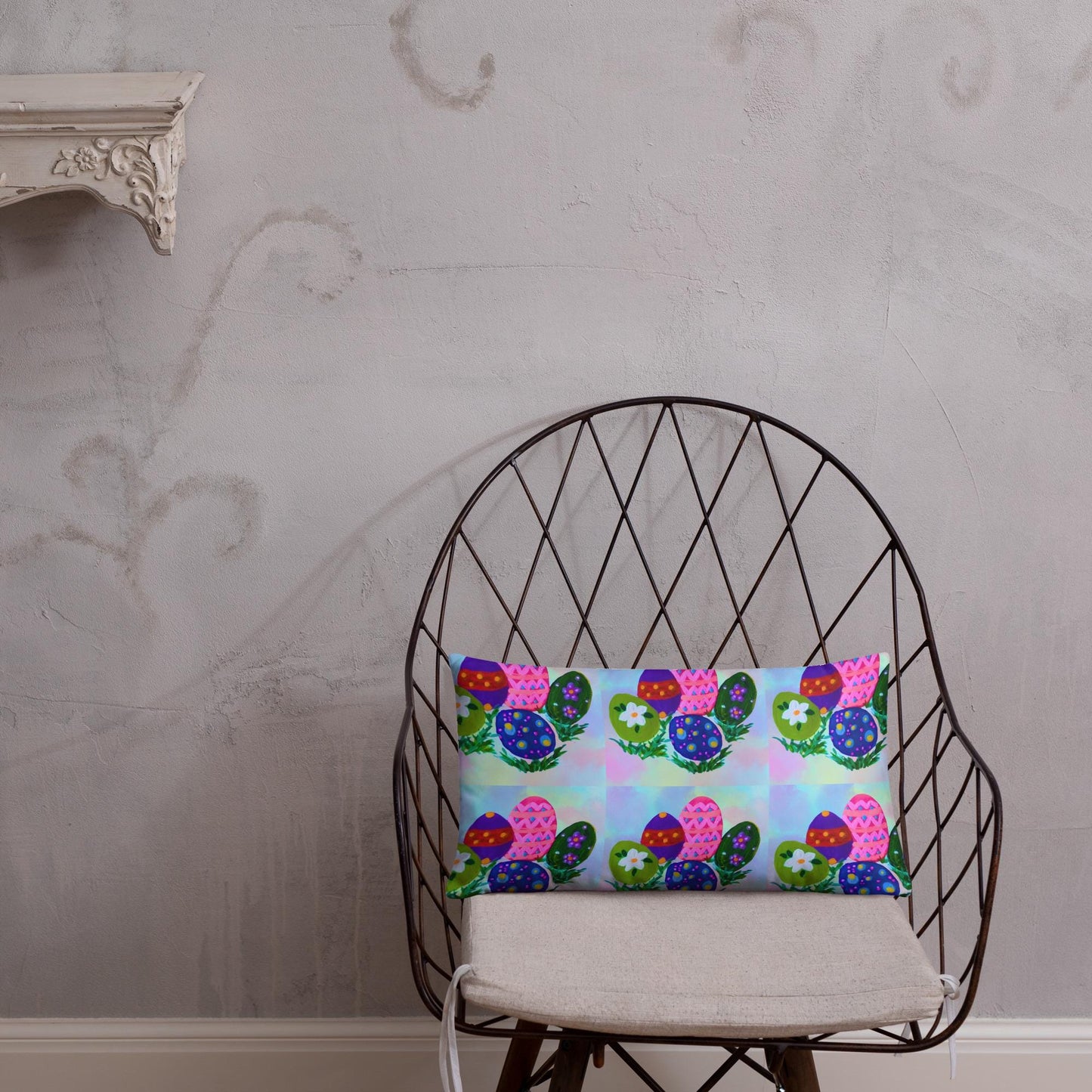 Easter Throw Pillow, Spring Botanical Pillow, Colorful Toile Pillow, Lumbar Pillow for Back Support