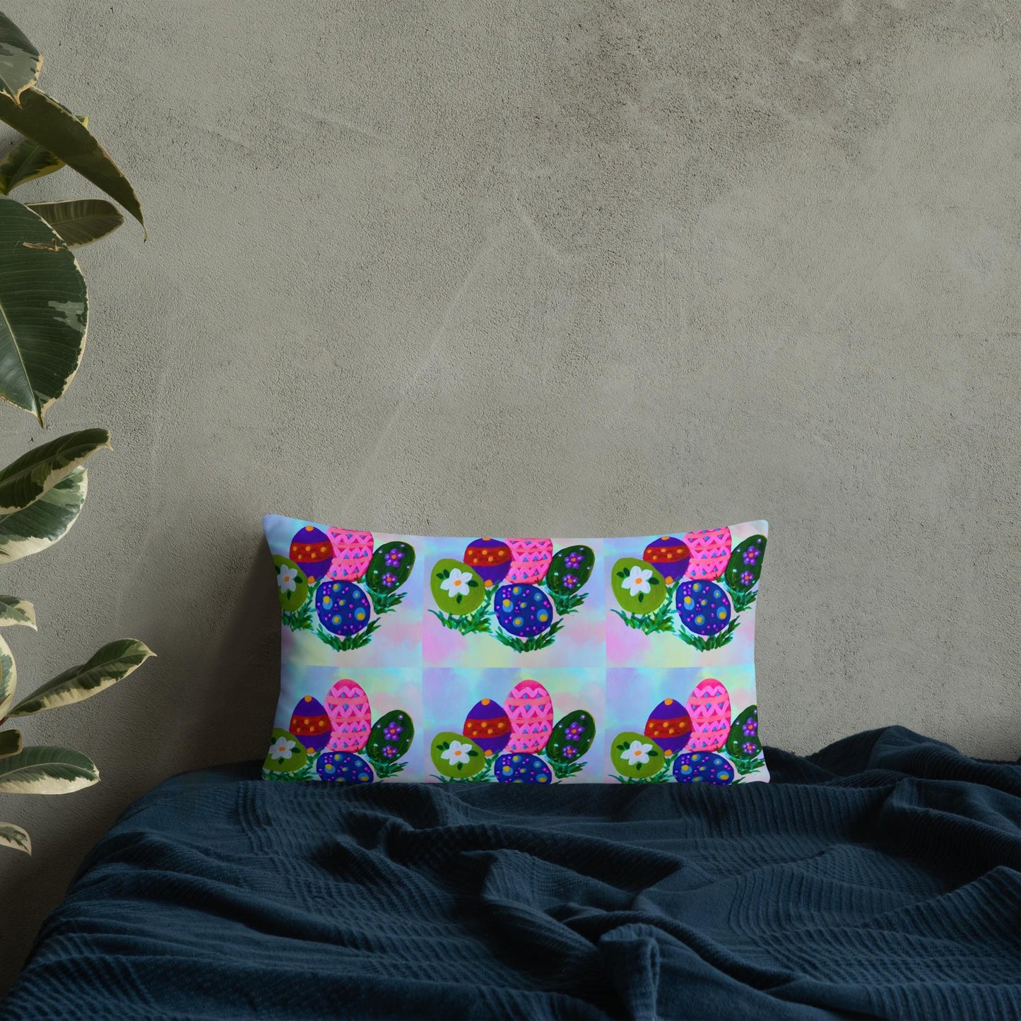 Easter Throw Pillow, Spring Botanical Pillow, Colorful Toile Pillow, Lumbar Pillow for Back Support