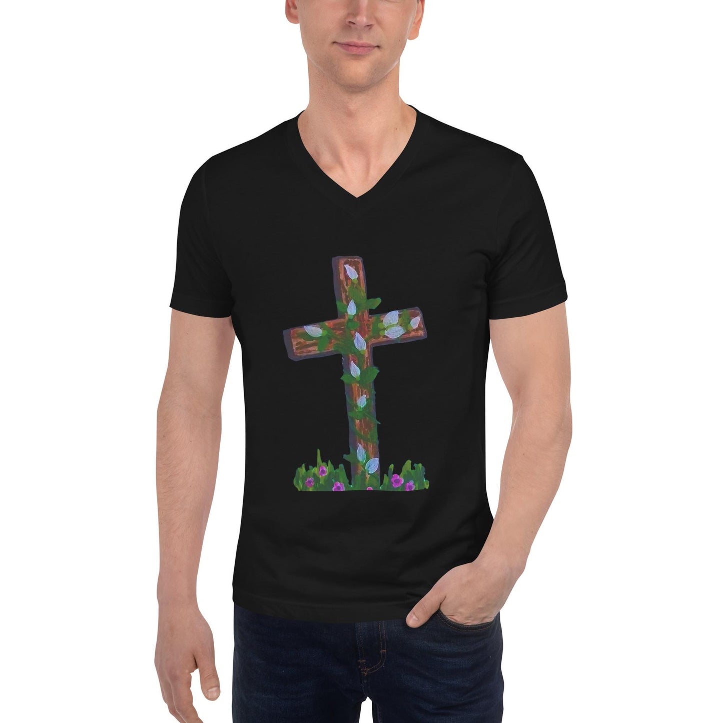Easter Unisex Tee, Rabbit Lover Gift, Spring Apparel, Aesthetic Tshirt, Holiday Wear, White Shirt, Black Tees Short Sleeve V-Neck T-Shirt