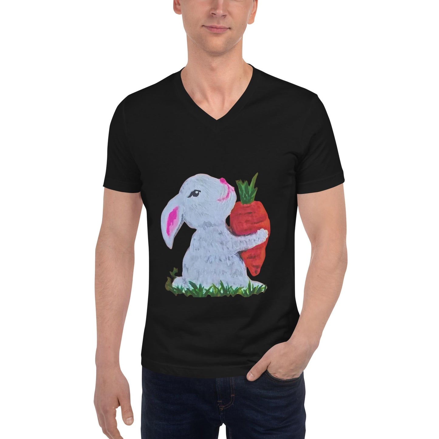 Easter Bunny Unisex V-Neck T- Shirt - Spring Festive Shirt, Fun Holiday Fashion, Egg Hunt Shirt