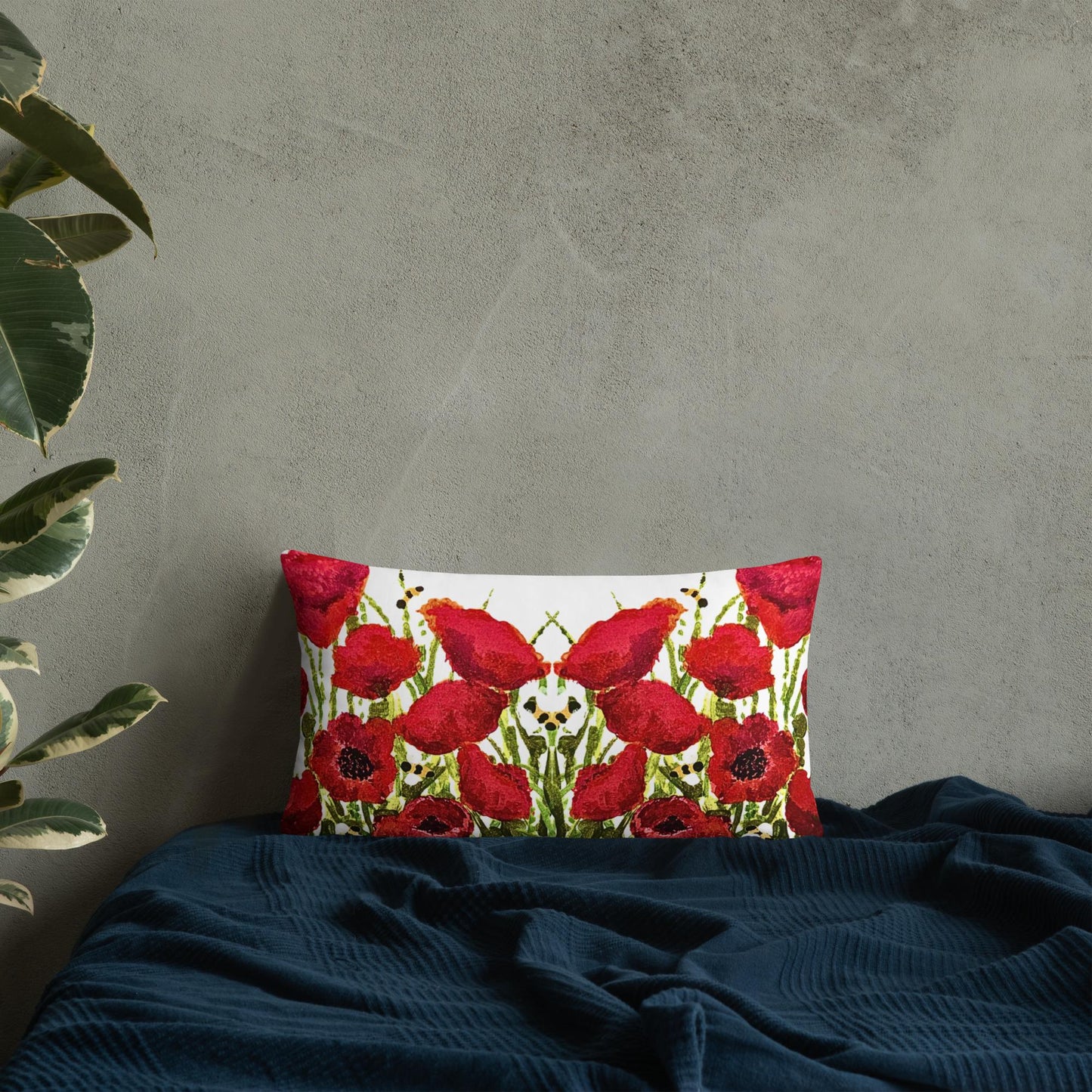 Red Poppies Floral Lumbar Pillow, Colorful Small Spring Pillow, Back Support Botanical Pillow, Throw Pillow