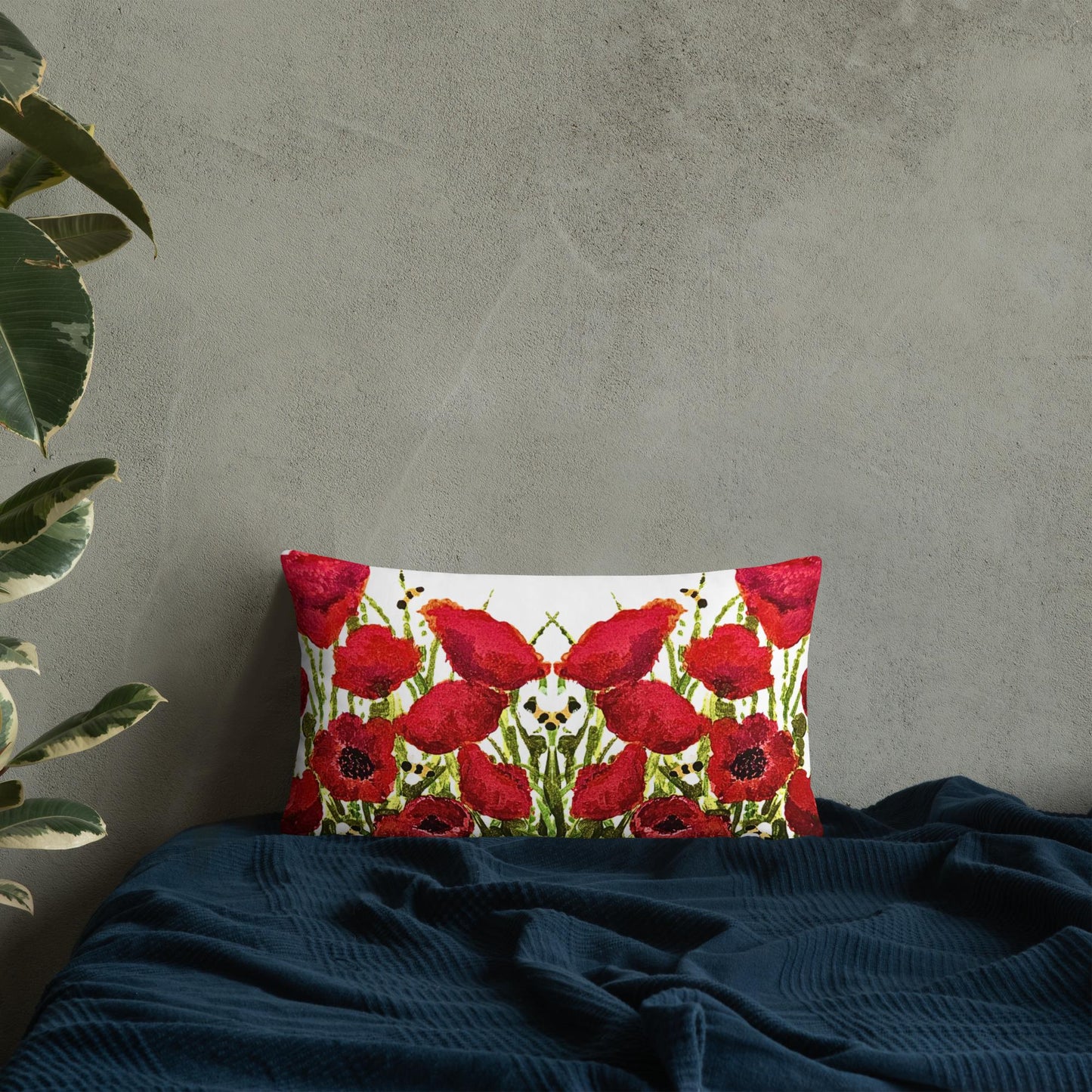 Red Poppies Floral Lumbar Pillow, Colorful Small Spring Pillow, Back Support Botanical Pillow, Throw Pillow