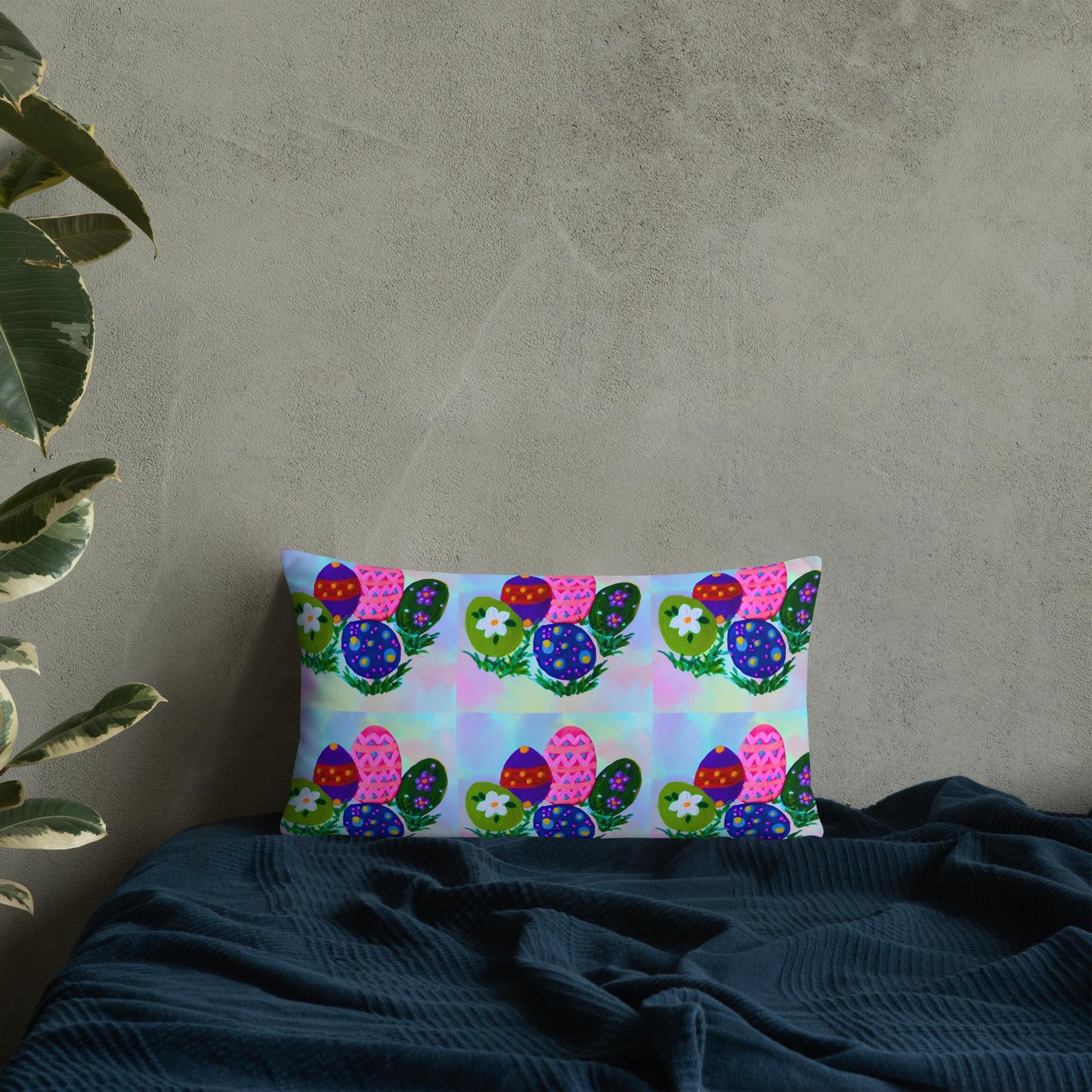 Easter Throw Pillow, Spring Botanical Pillow, Colorful Toile Pillow, Lumbar Pillow for Back Support