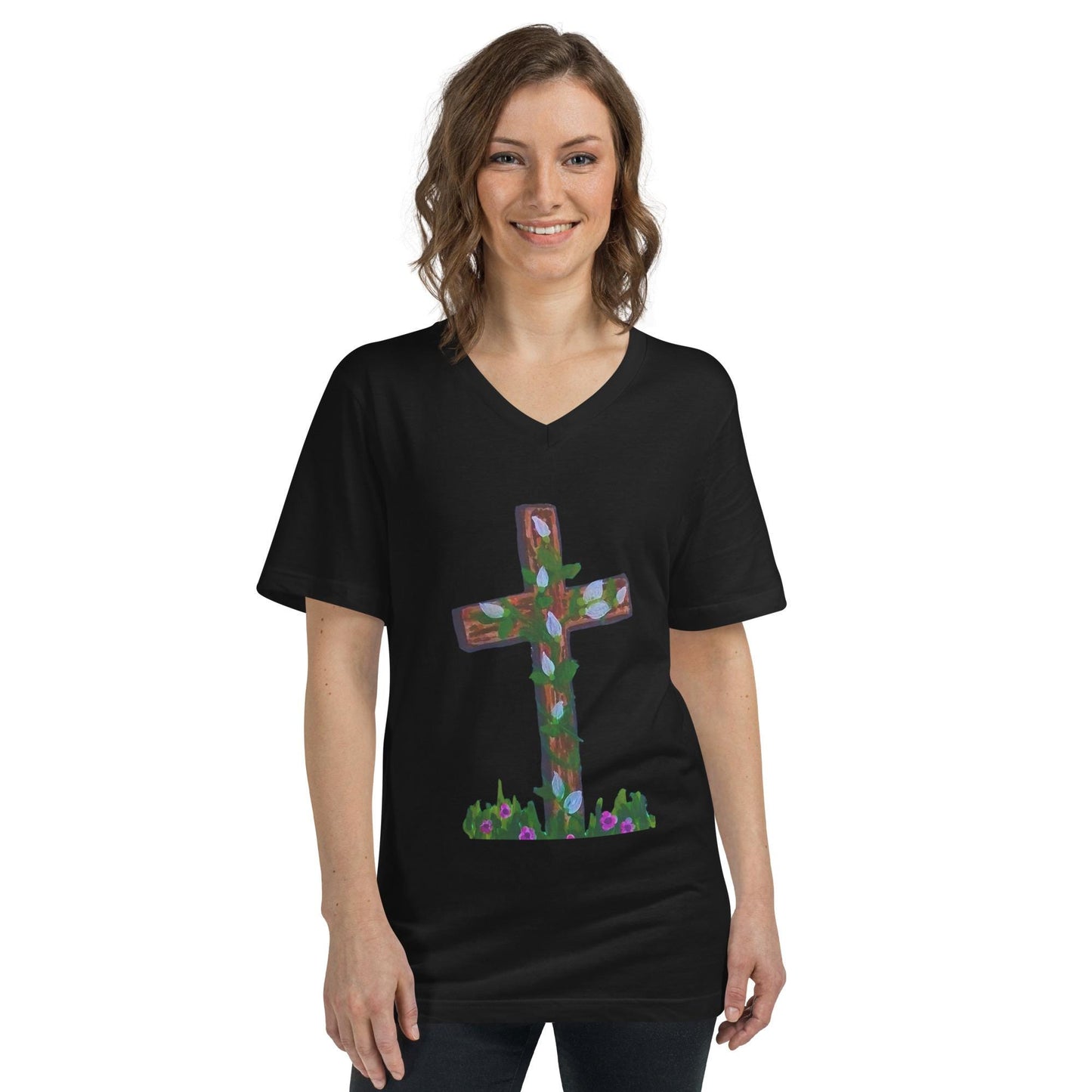Easter Unisex Tee, Rabbit Lover Gift, Spring Apparel, Aesthetic Tshirt, Holiday Wear, White Shirt, Black Tees Short Sleeve V-Neck T-Shirt