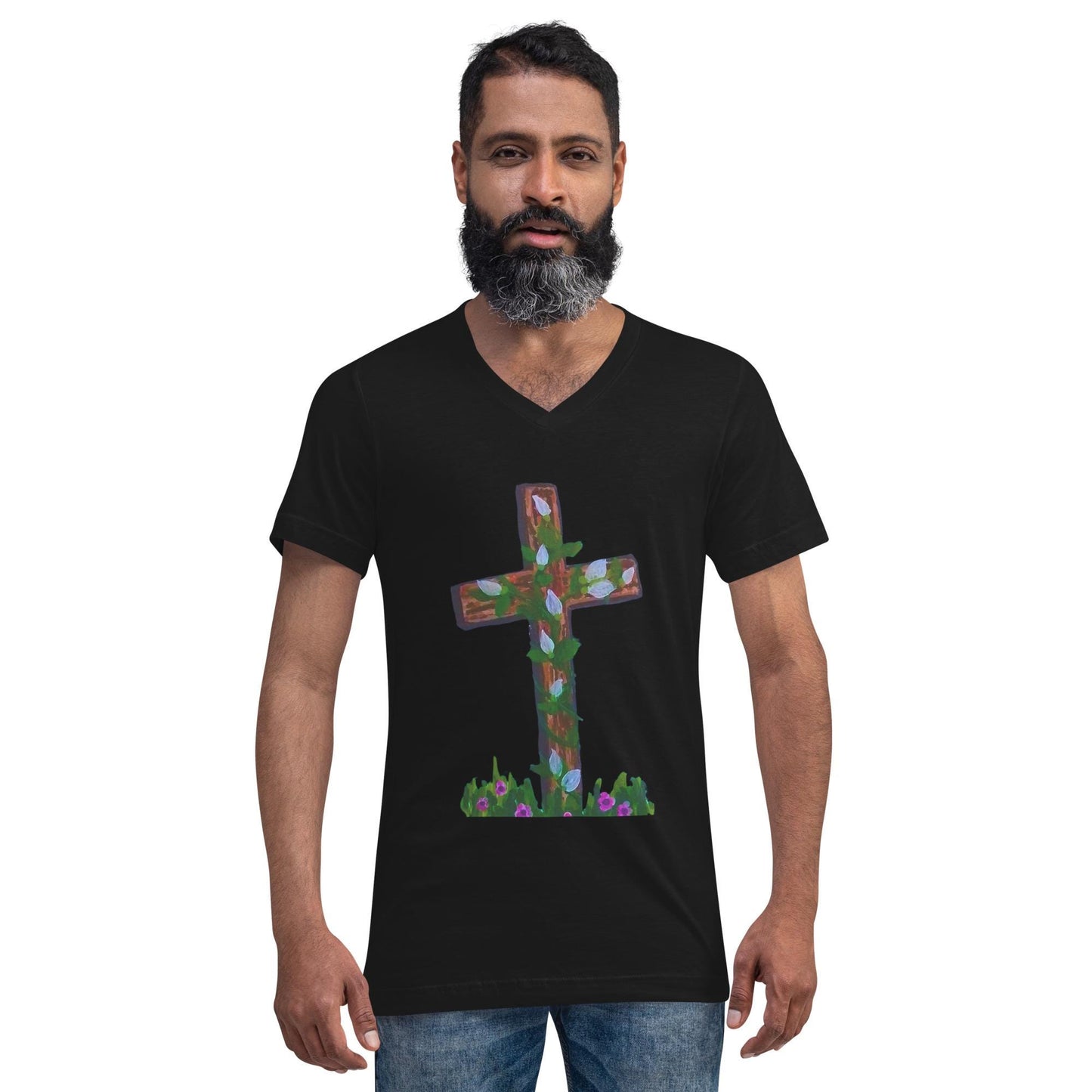 Easter Unisex Tee, Rabbit Lover Gift, Spring Apparel, Aesthetic Tshirt, Holiday Wear, White Shirt, Black Tees Short Sleeve V-Neck T-Shirt