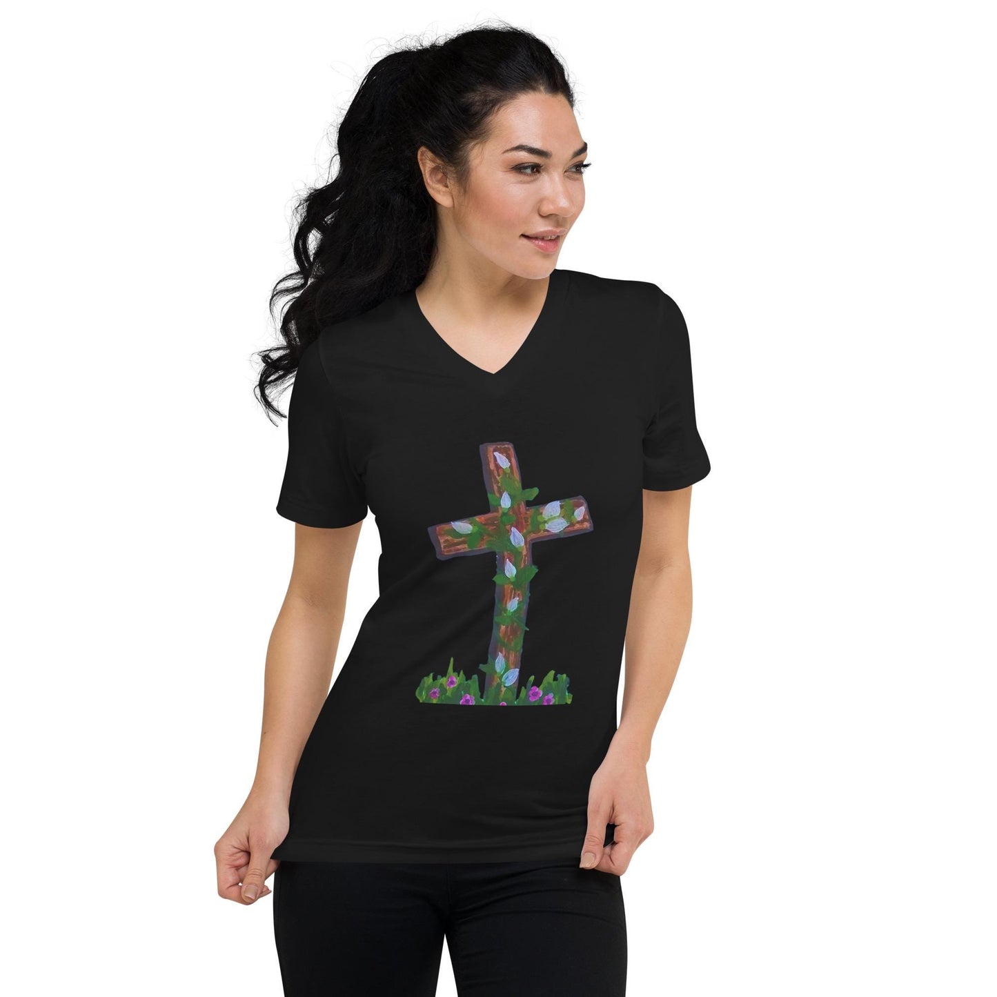 Easter Unisex Tee, Rabbit Lover Gift, Spring Apparel, Aesthetic Tshirt, Holiday Wear, White Shirt, Black Tees Short Sleeve V-Neck T-Shirt