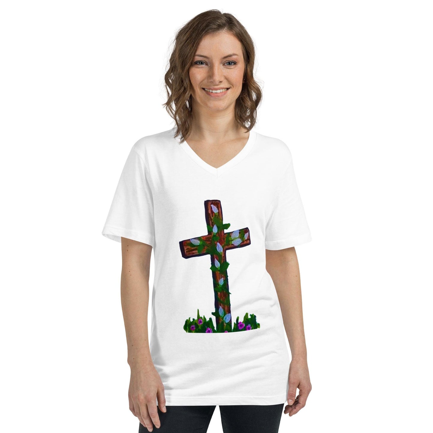 Easter Unisex Tee, Rabbit Lover Gift, Spring Apparel, Aesthetic Tshirt, Holiday Wear, White Shirt, Black Tees Short Sleeve V-Neck T-Shirt