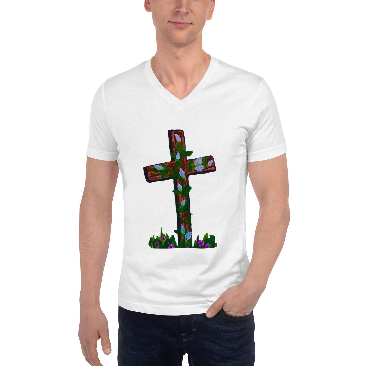 Easter Unisex Tee, Rabbit Lover Gift, Spring Apparel, Aesthetic Tshirt, Holiday Wear, White Shirt, Black Tees Short Sleeve V-Neck T-Shirt