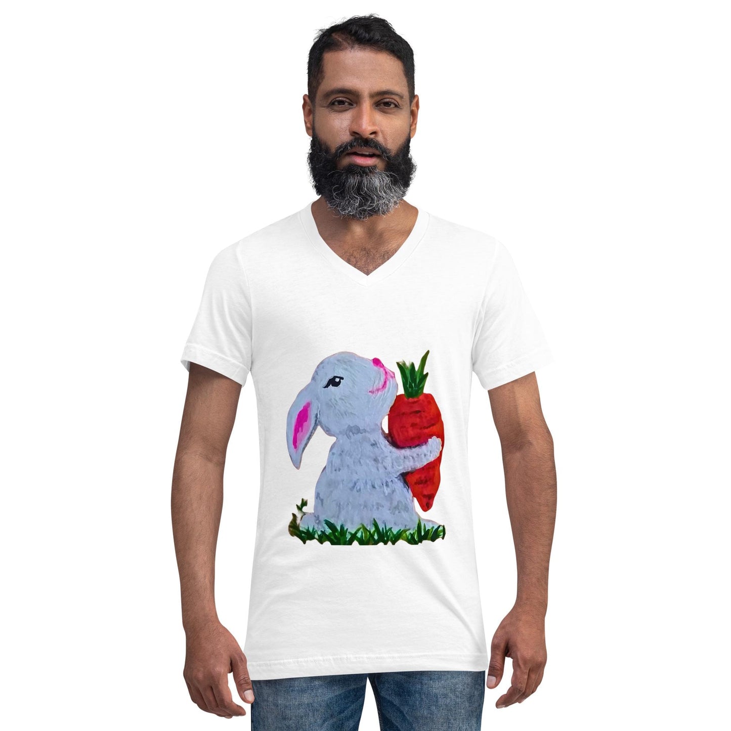 Easter Bunny Unisex V-Neck T- Shirt - Spring Festive Shirt, Fun Holiday Fashion, Egg Hunt Shirt