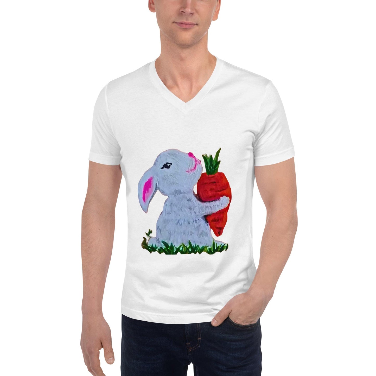 Easter Bunny Unisex V-Neck T- Shirt - Spring Festive Shirt, Fun Holiday Fashion, Egg Hunt Shirt