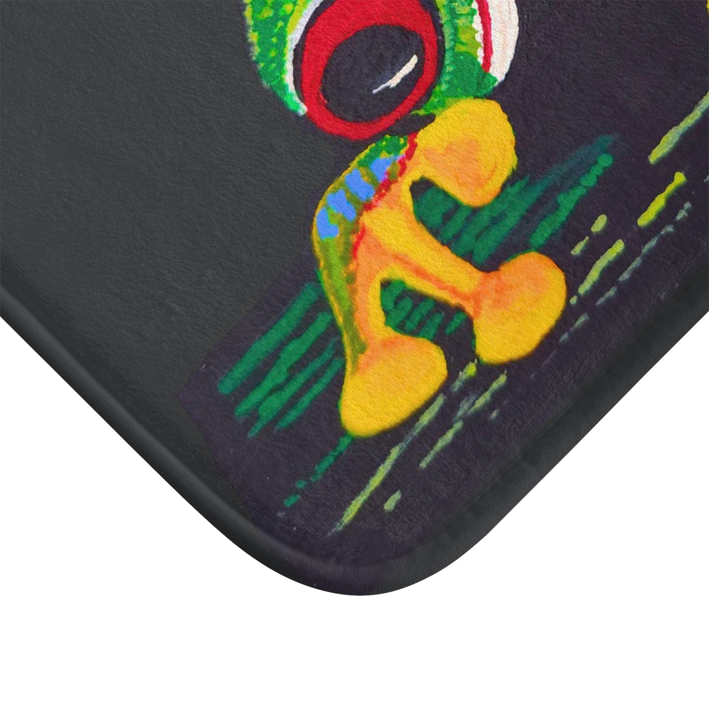 Tree Frog Bath Mat, Nature Inspired Modern Art Accent Rug, Colorful Black Green Bathroom Decor