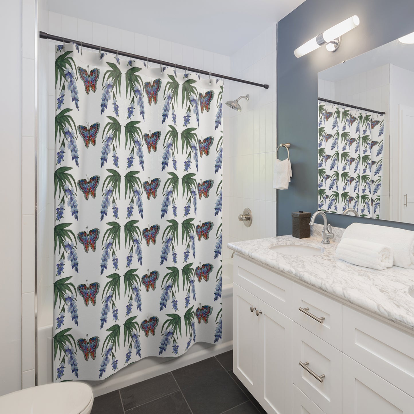 Monarch Wisteria Shower Curtains, Printed Floral Bathroom Decor, Spring Bathroom Refresh Gift