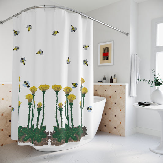 Dandelions and Bees Shower Curtains, Nature Inspired Botanical Bathroom Decor, Printed Floral Shower Curtain