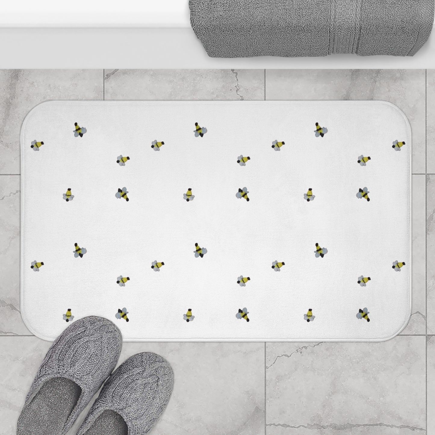 Bees Memory Foam Non Slip Accent Rug, Decorative Bath Mat, Trendy Nature Shower Mat