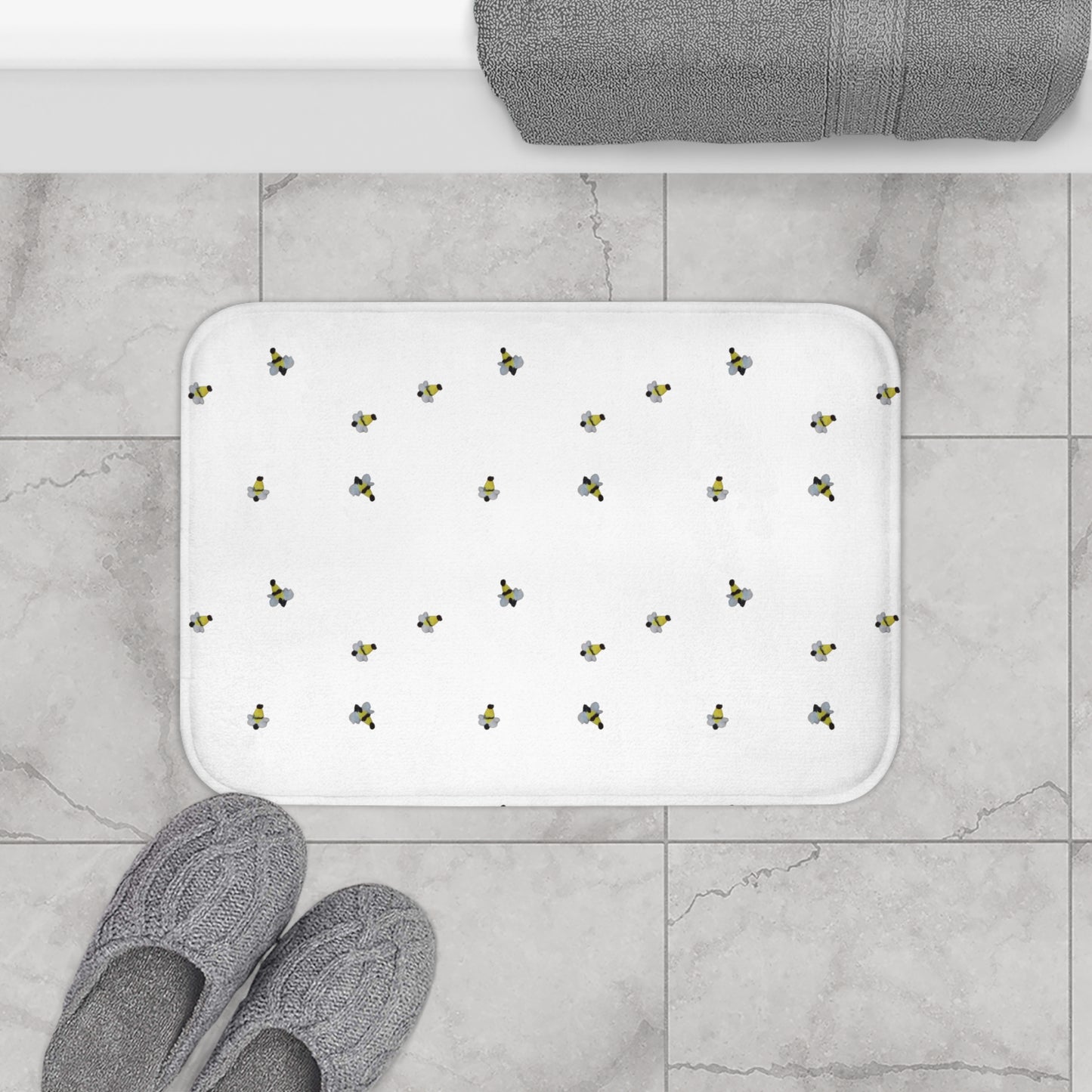 Bees Memory Foam Non Slip Accent Rug, Decorative Bath Mat, Trendy Nature Shower Mat