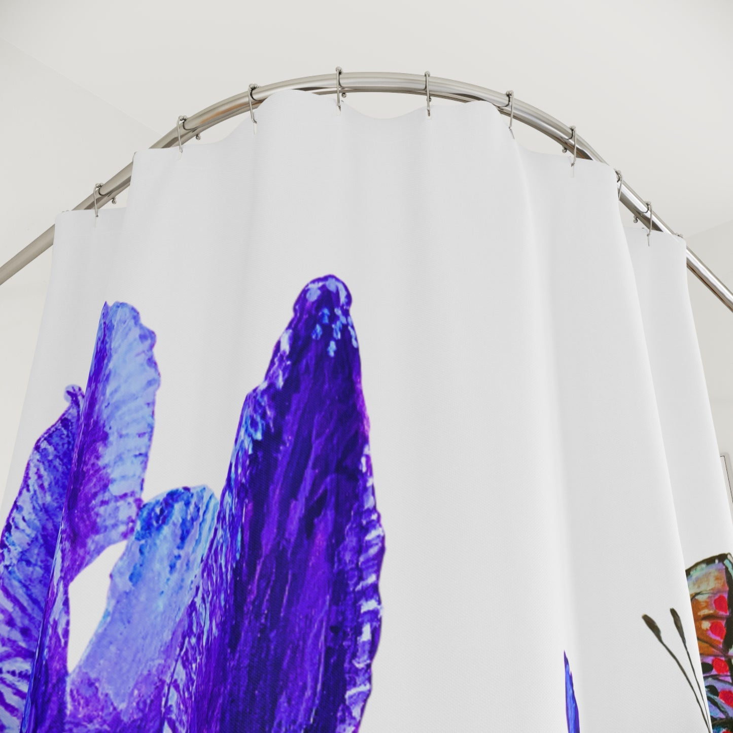 Monarch on Iris Flower Shower Curtain, Botanical Bathroom Decor, Printed Floral Shower Curtain, Bathroom Refresh Gift