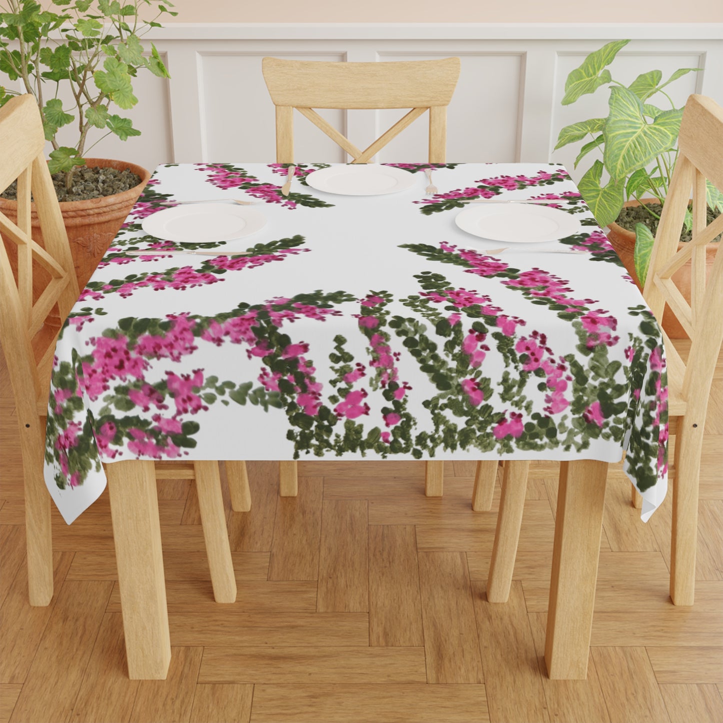 Heather Flower Tablecloth, Festive Patterned Table Throw, Colorful Outdoor Holiday Tablecloth