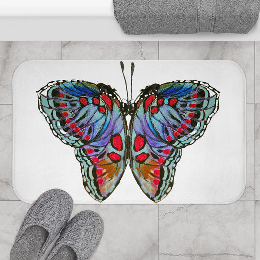 Monarch Bath Mat, Non Slip Backing Memory Foam Mat, Trendy Botanical Accent Rug