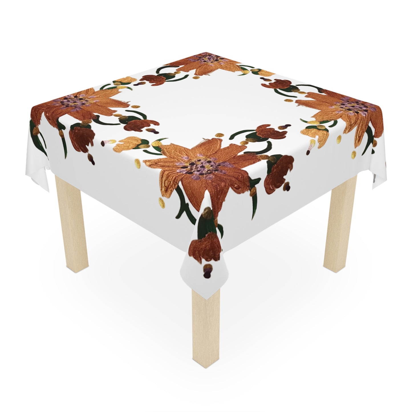 Shimmering Gold Floral Tablecloth, Festive Patterned Wedding Tablecloth, Square Holiday Tablecloth