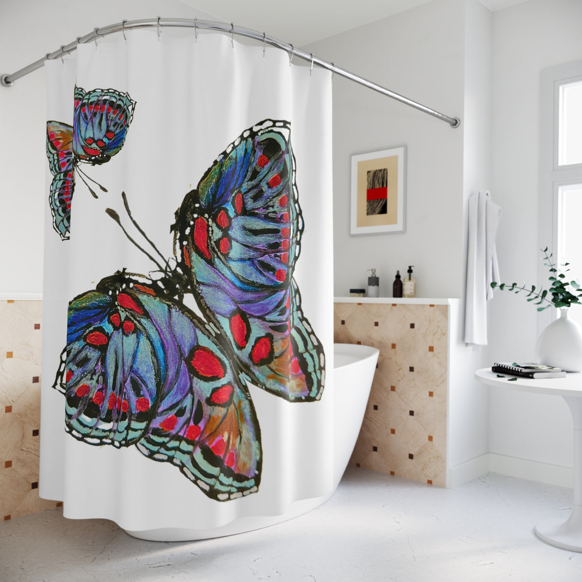 Monarch Shower Curtains, Spring Bathroom Refresh Gift, Printed Floral Bathroom Decor